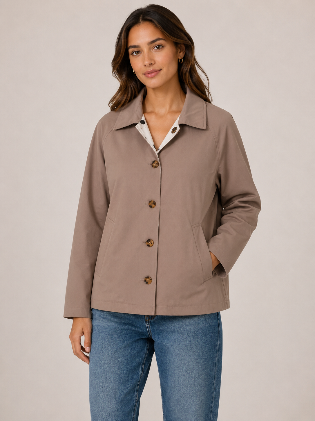 Dorothy Reversible Trench (Greige/Dots)