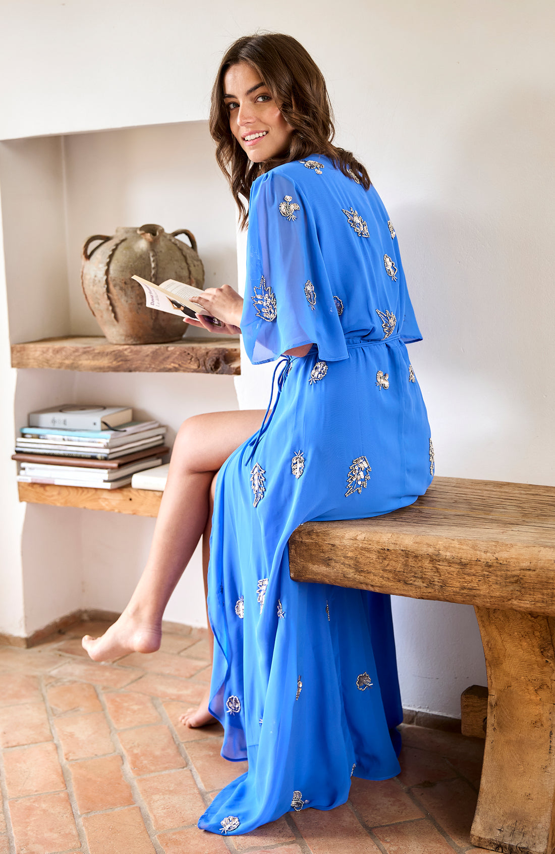 The Lois Embellished Wrap Dress (Bright Blue)