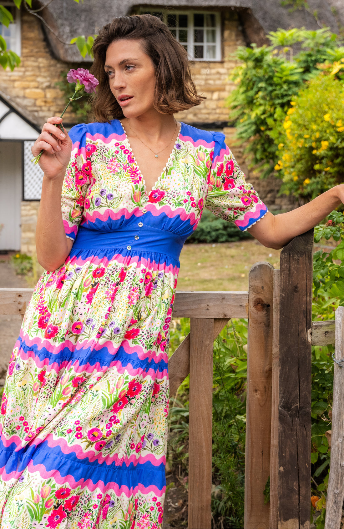 The Jo Midi Dress (Blue/Pink Multi)