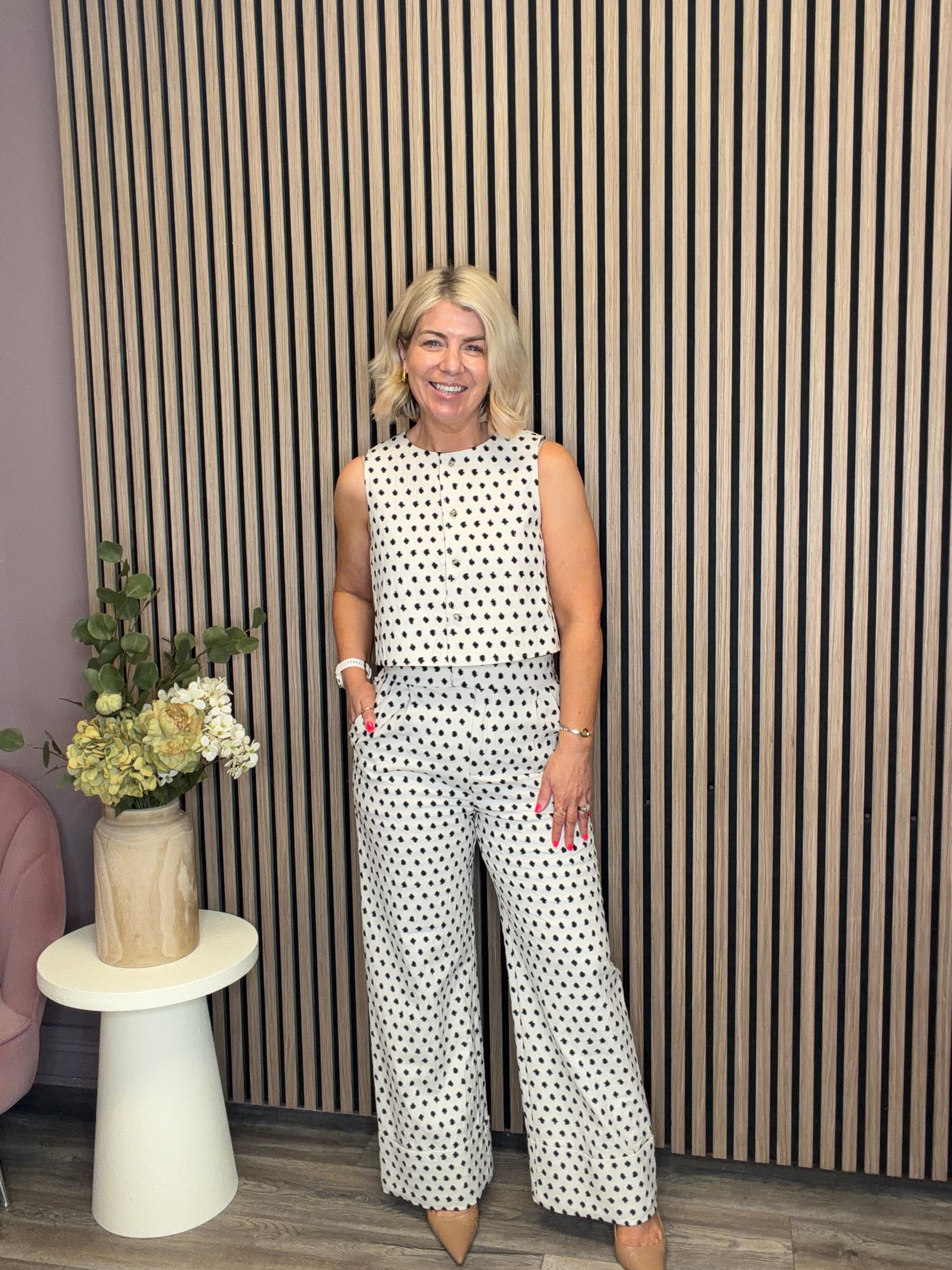 Isolde Wide Leg Pants (Cream)