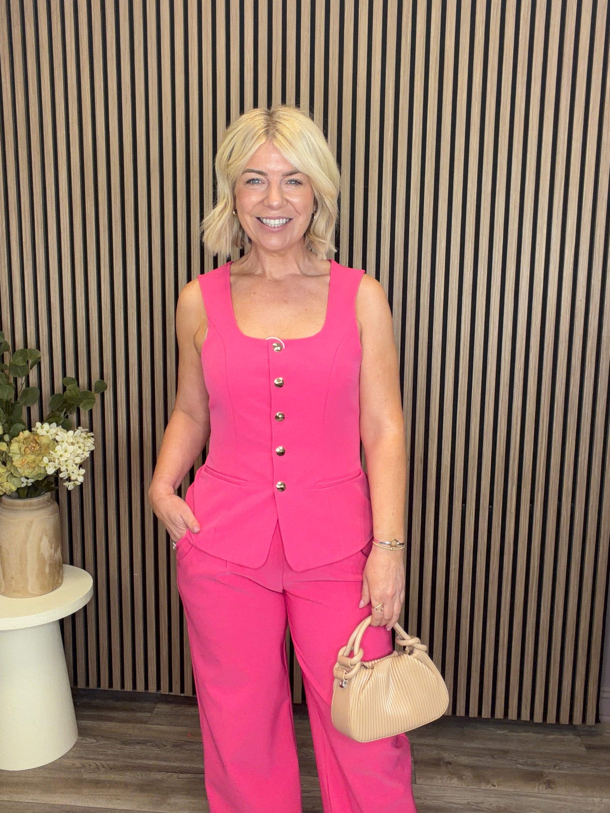 Jamie Square Neck Waistcoat (Fuchsia)