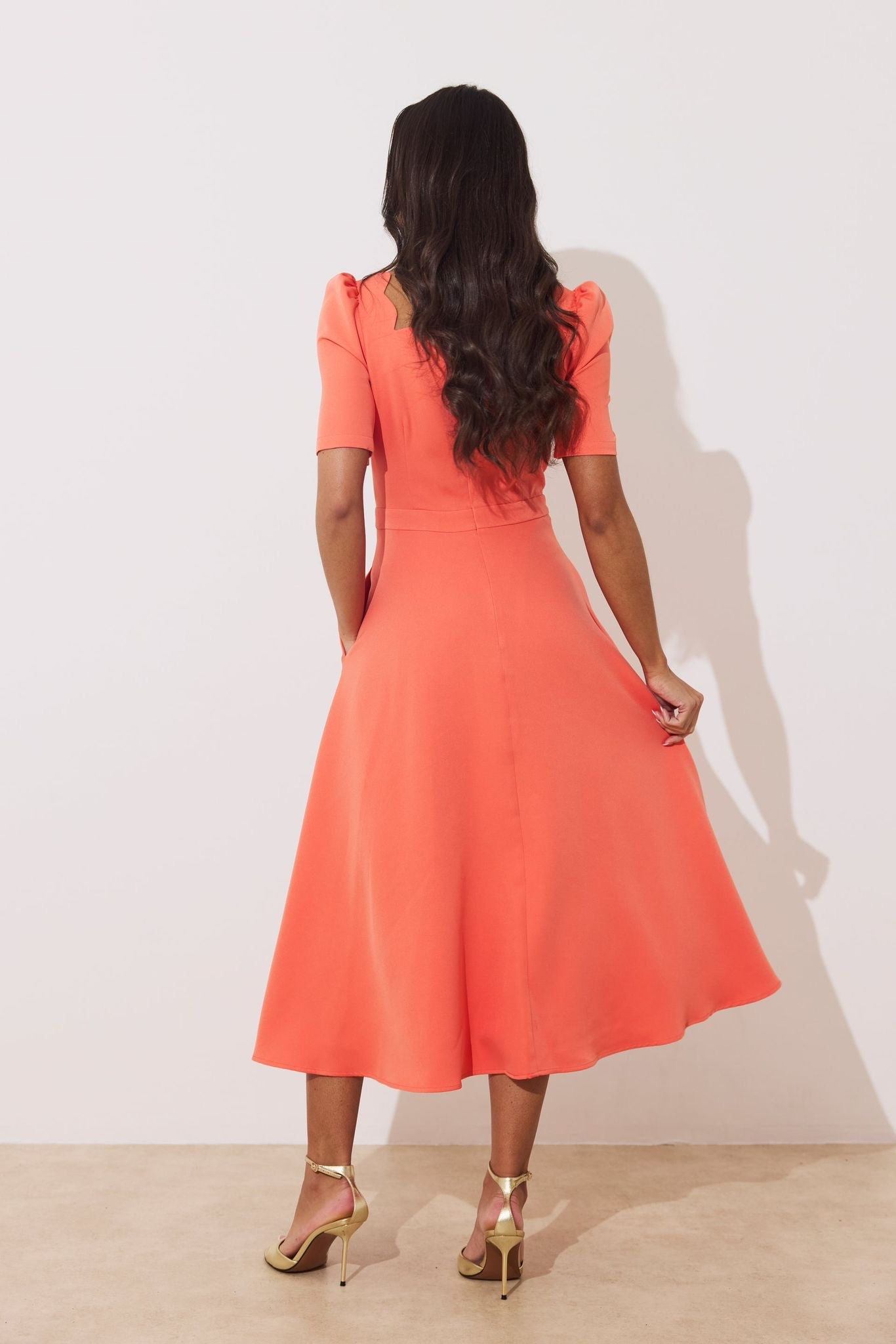 Livia Scallop Edge Midi Dress (Coral)