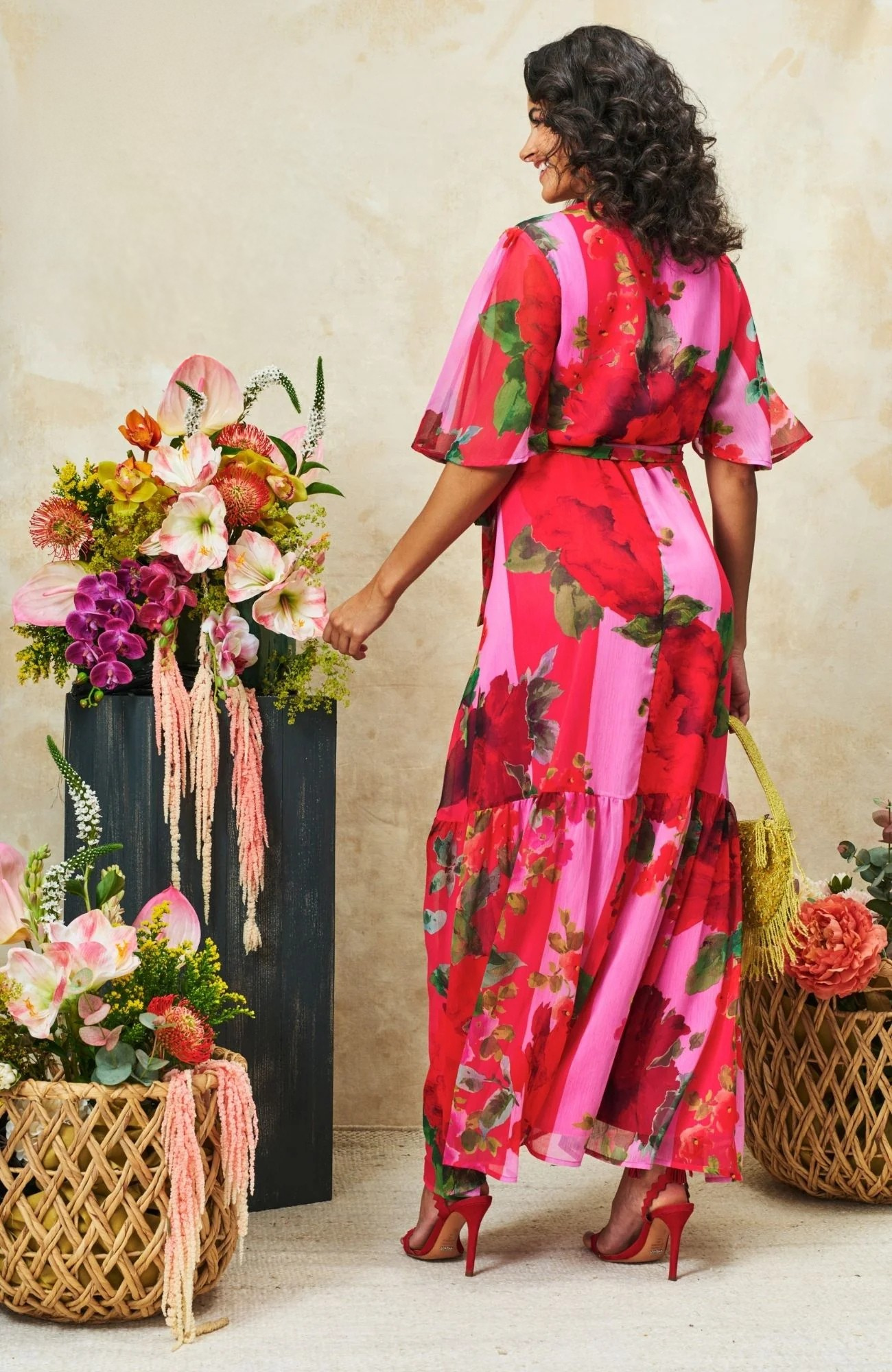 The Rosanna Maxi Wrap Dress (Pink/Red)