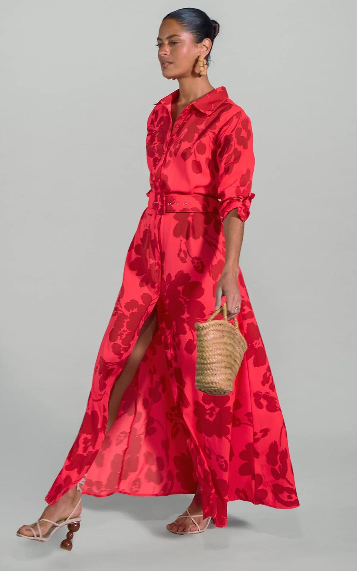 Dove Maxi Shirt Dress (Red Leopard Floral)