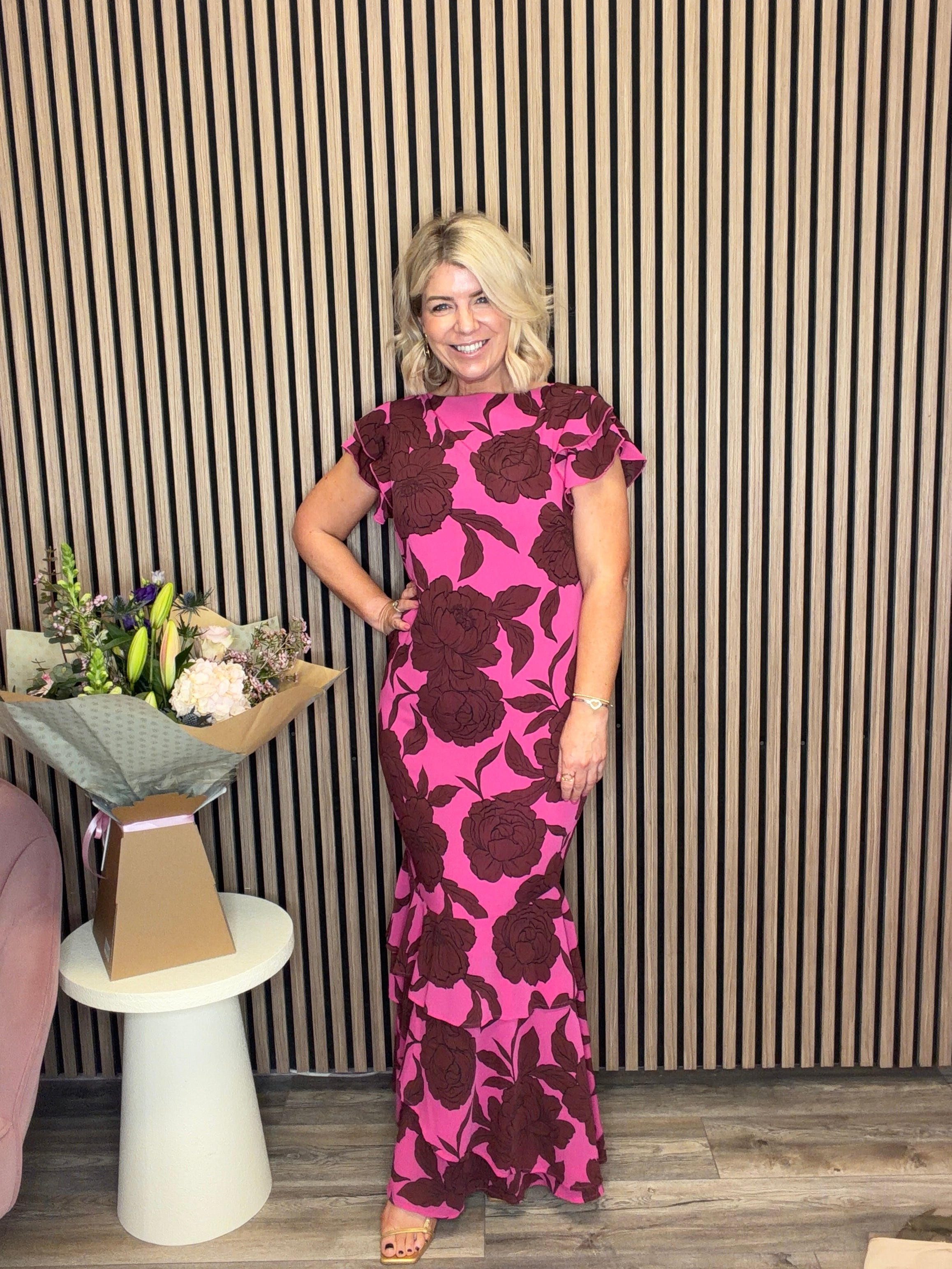 Ester Maxi Dress (Brown/Fuchsia)