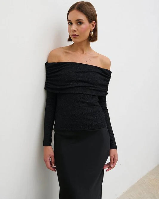 Perrie Bardot Jersey Top (Black)