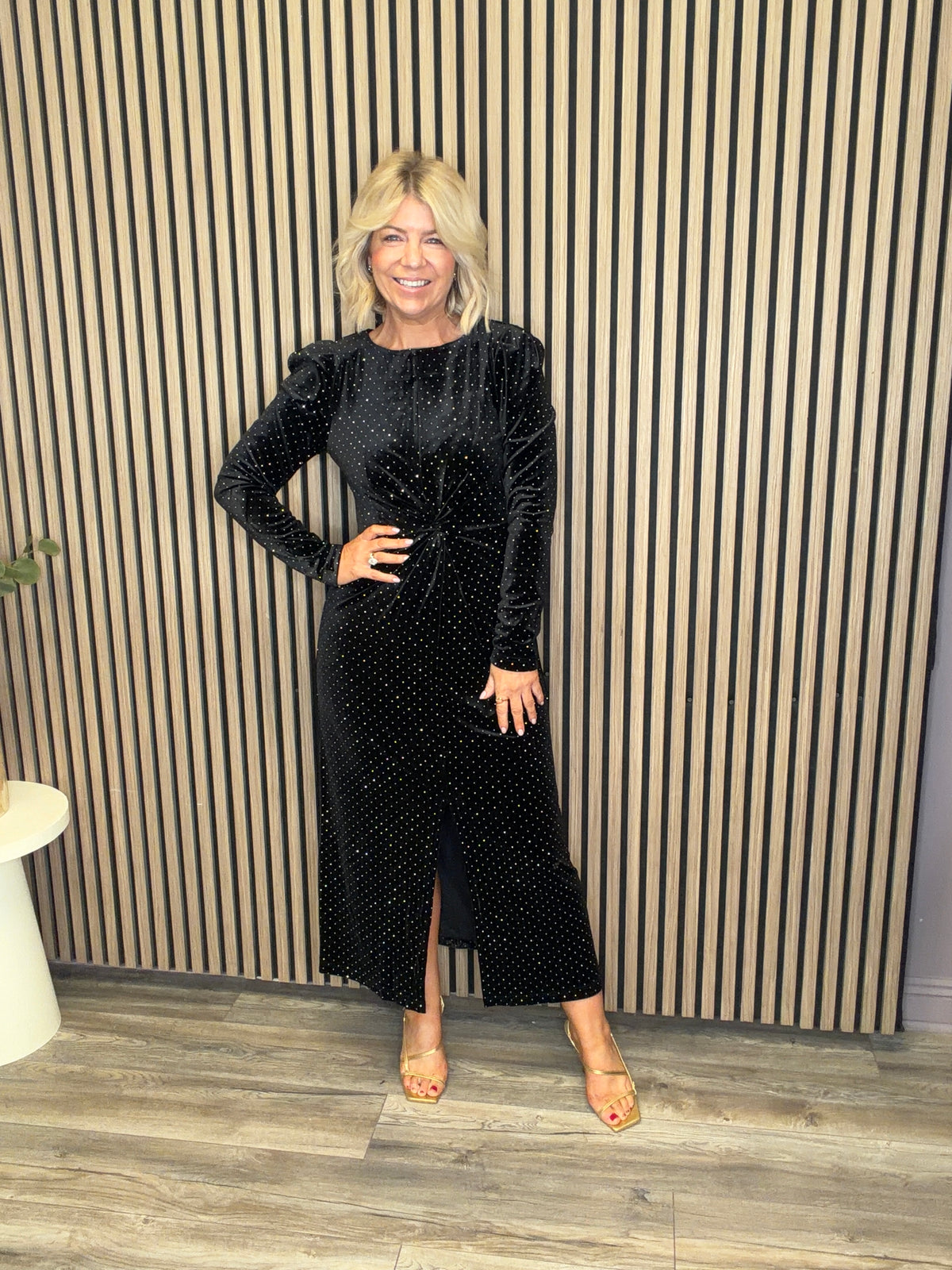Shella Midi Dress (Black/Rhinestone)