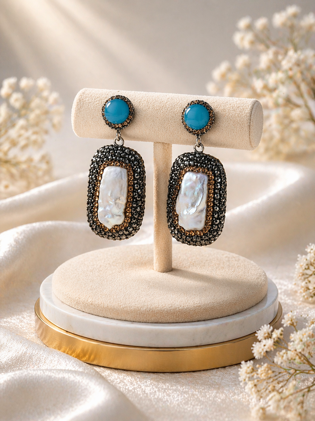 Santorini Earrings (Blue/Pearl)