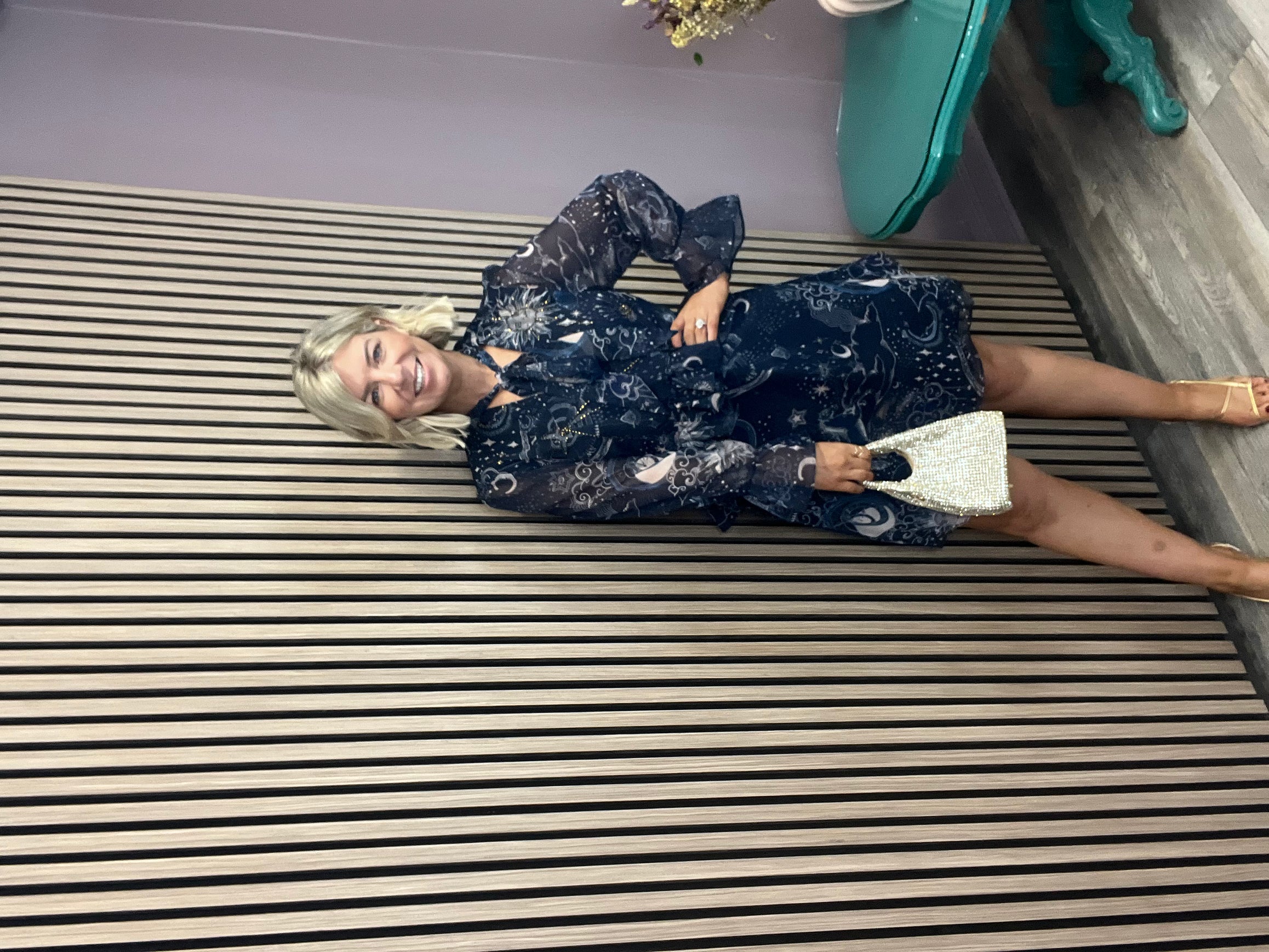 THE ALIDA EMBELLISHED TIE NECK RUFFLE MINI DRESS (NAVY)