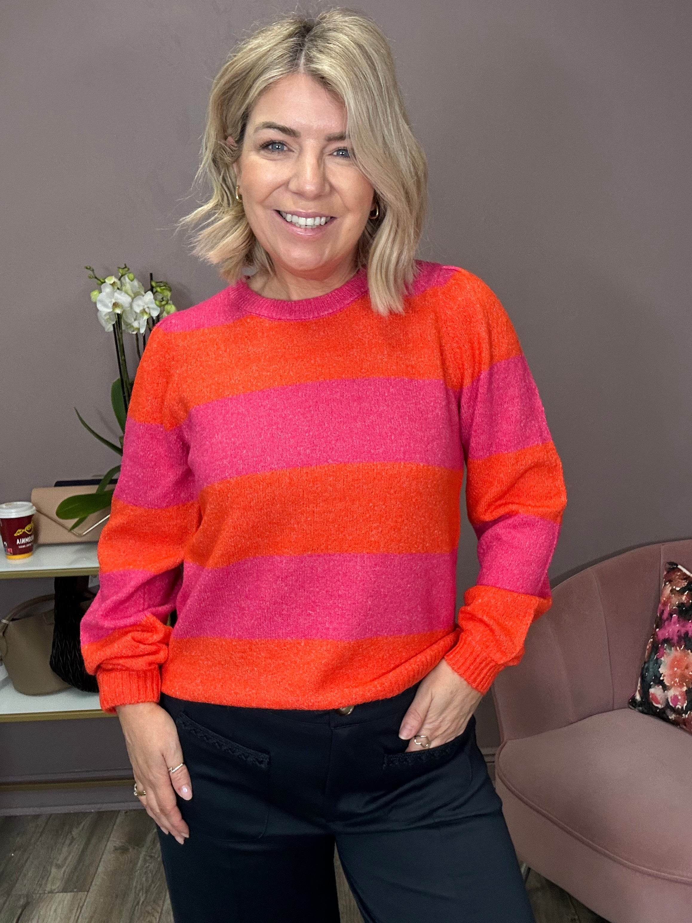 Evelyn Stripe Jumper (Pink Yarrow)