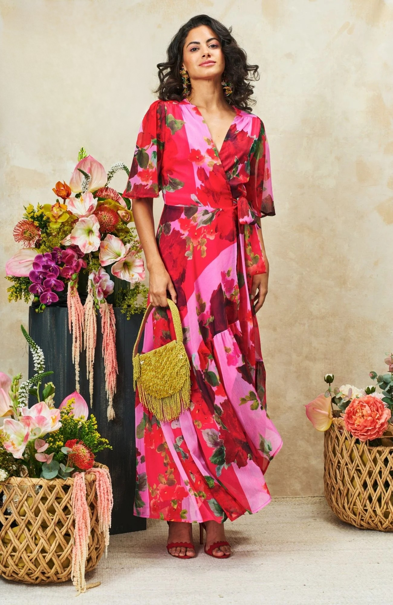 The Rosanna Maxi Wrap Dress (Pink/Red)