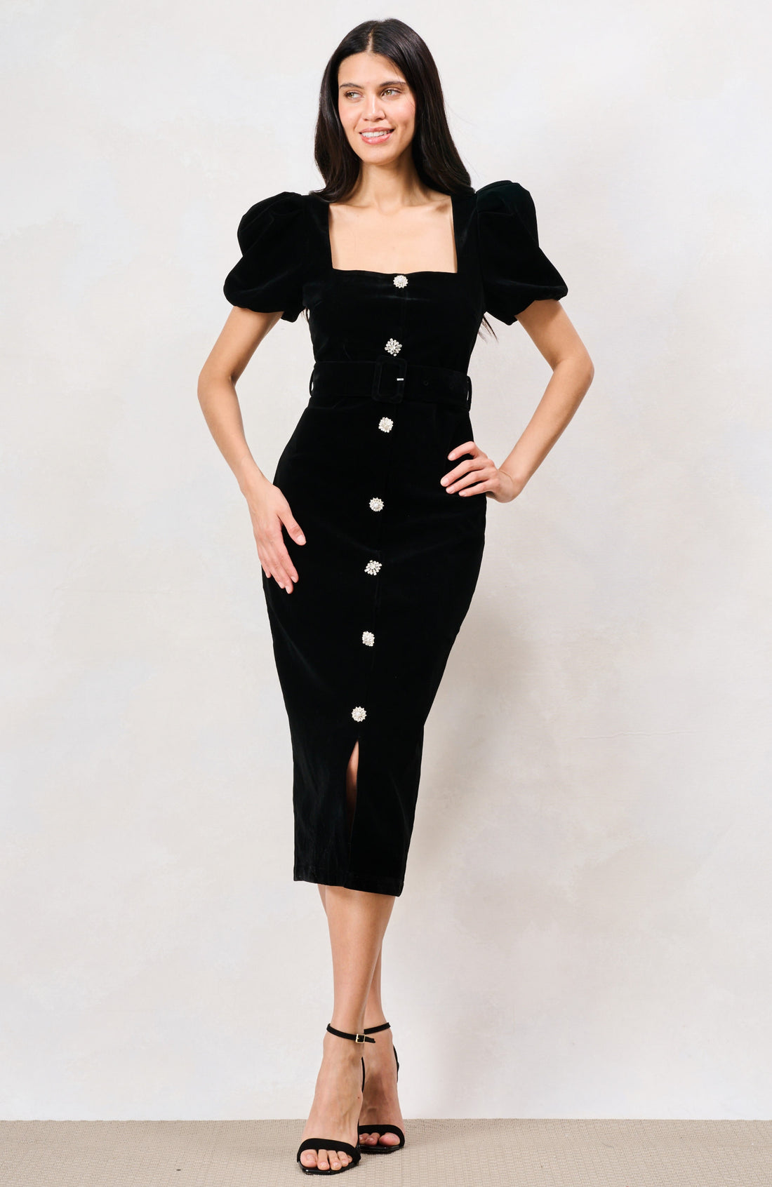 The Dorinda Velvet Midi Dress (Black)