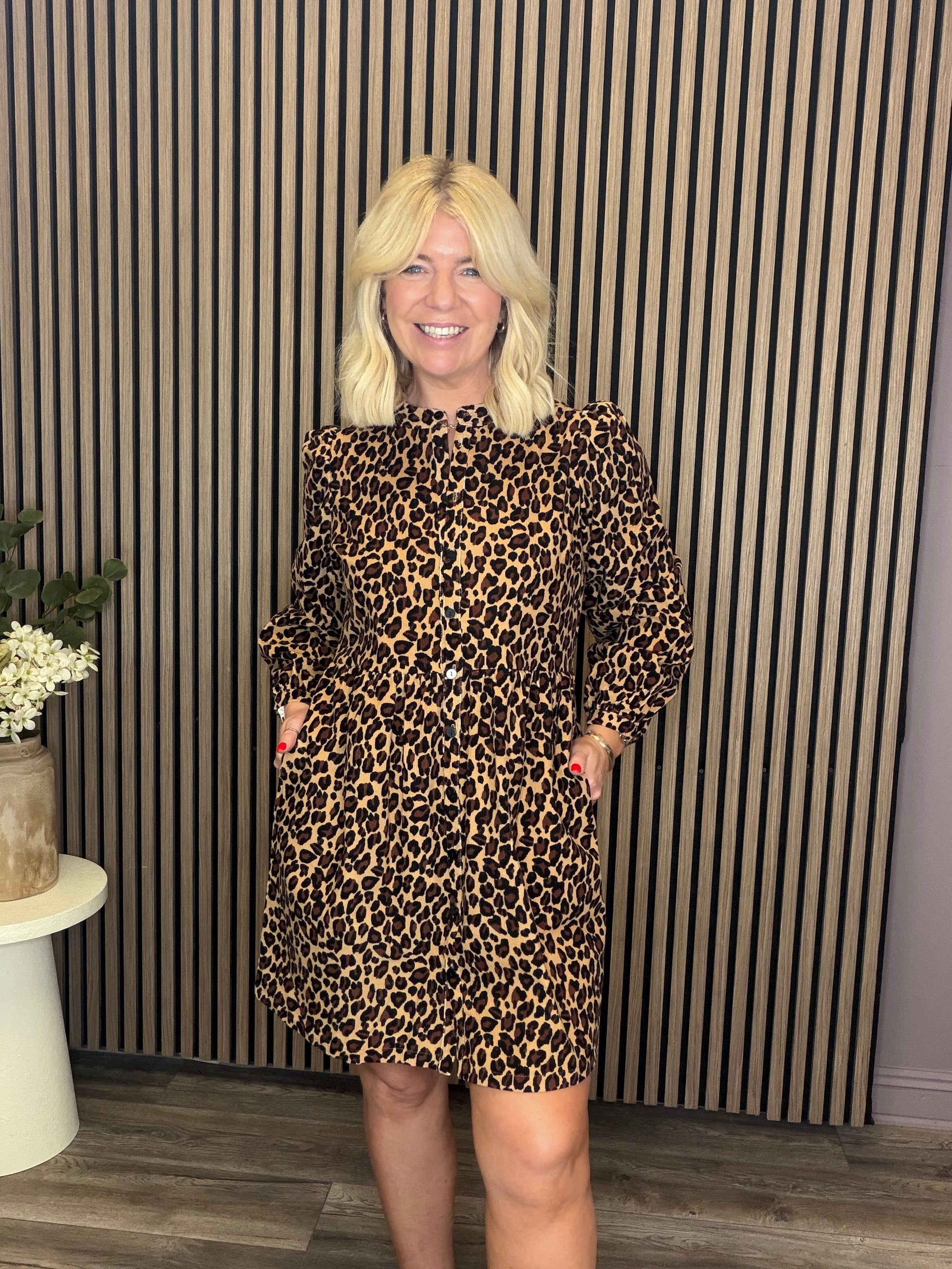 Brandy Mini Smock Dress (Leopard/Cord)