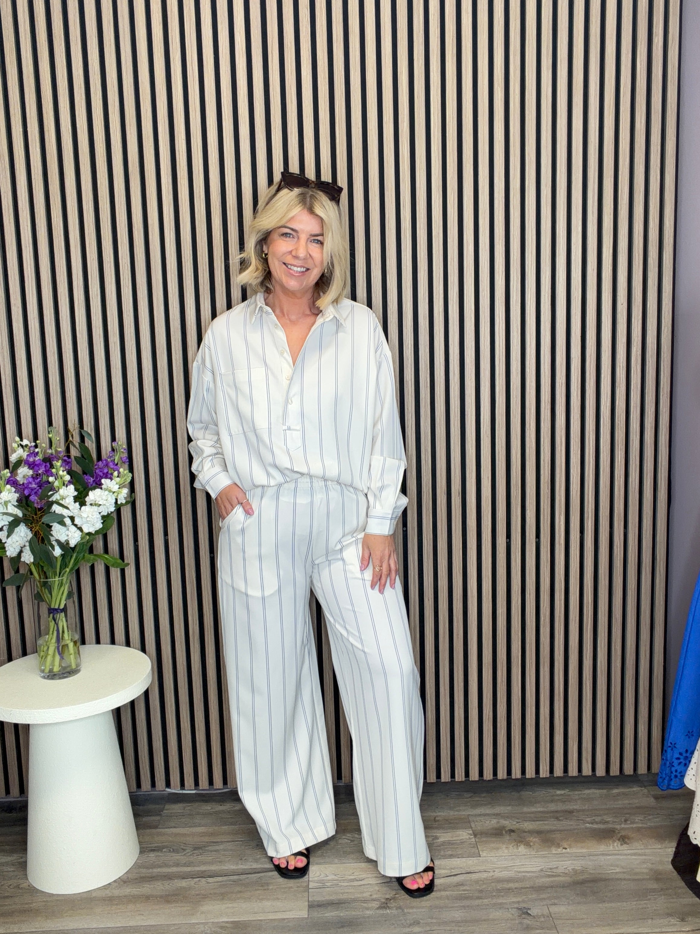 Mia Wide Leg Pants (Birch/Blue)