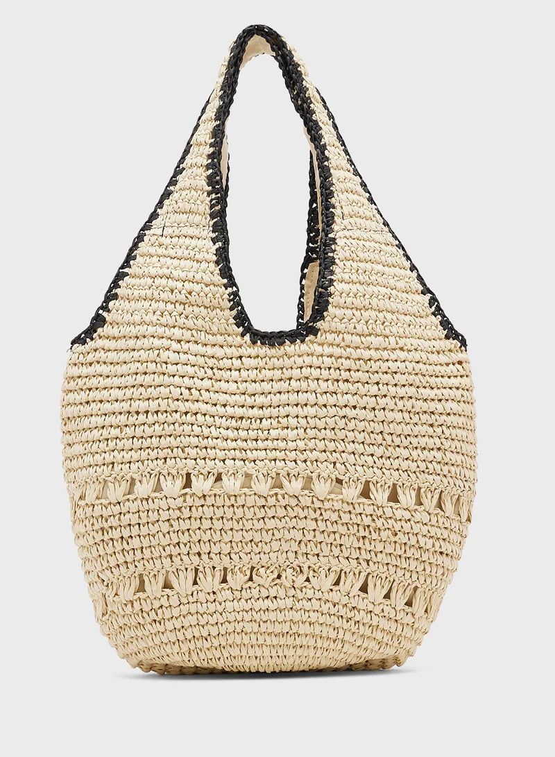 Vanessa Straw Holdall Bag (Natural/Black)