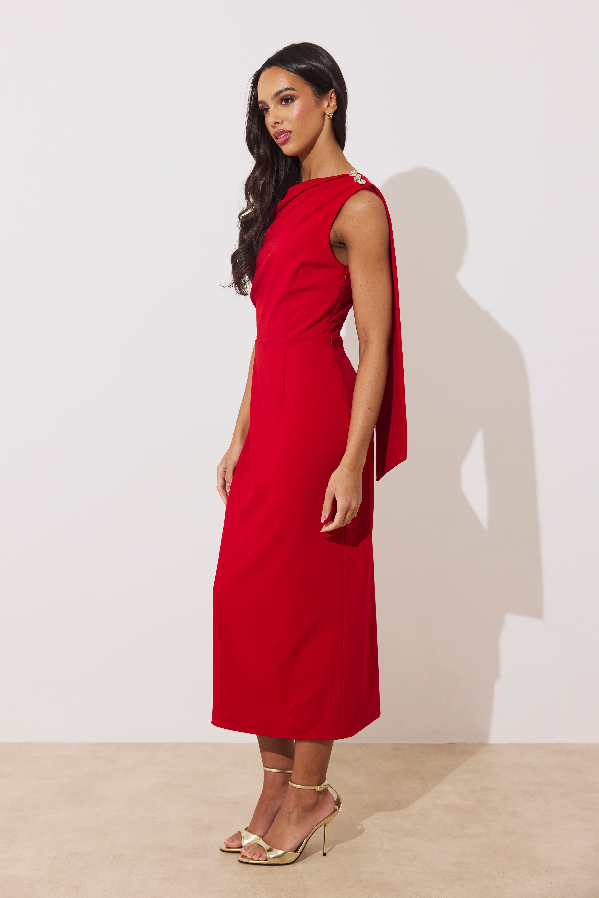 Eleni Drape Midi Dress (Red)
