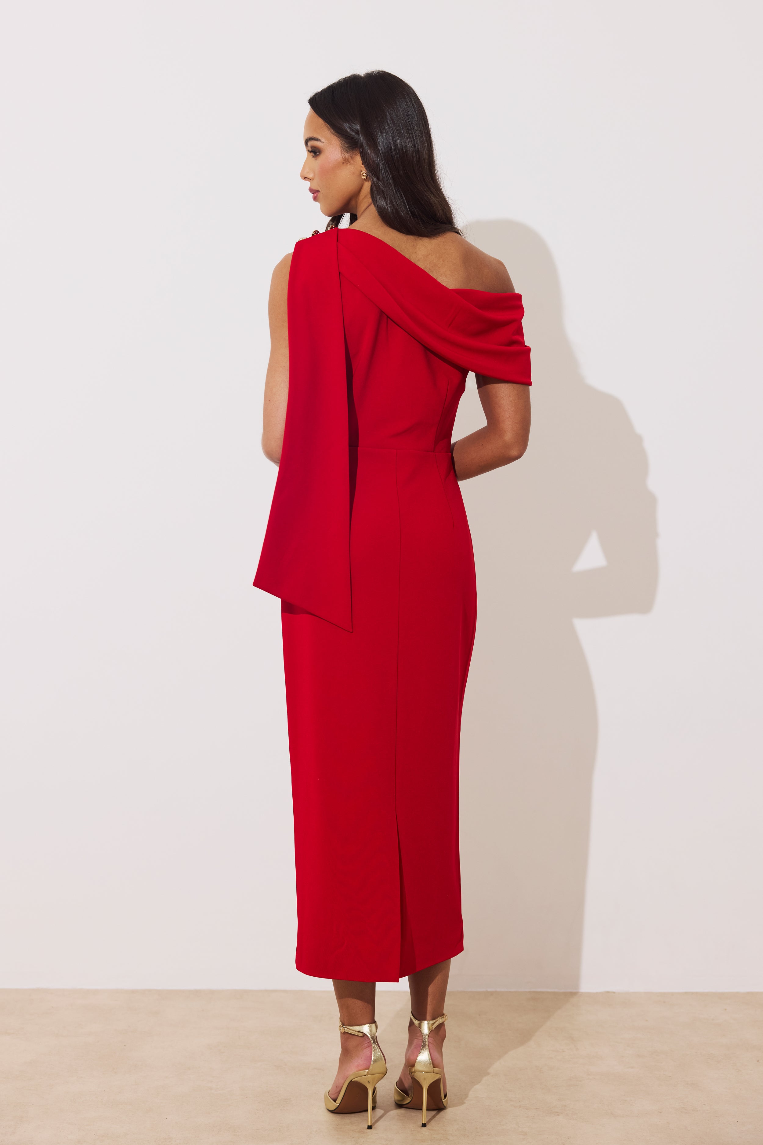 Eleni Drape Midi Dress (Red)
