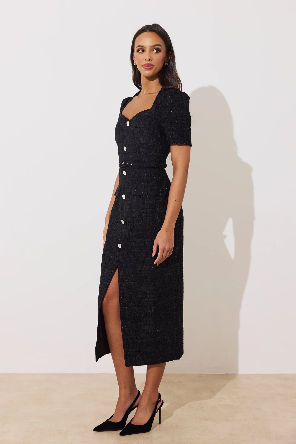 Harriet Tweed Midi Dress (Black)