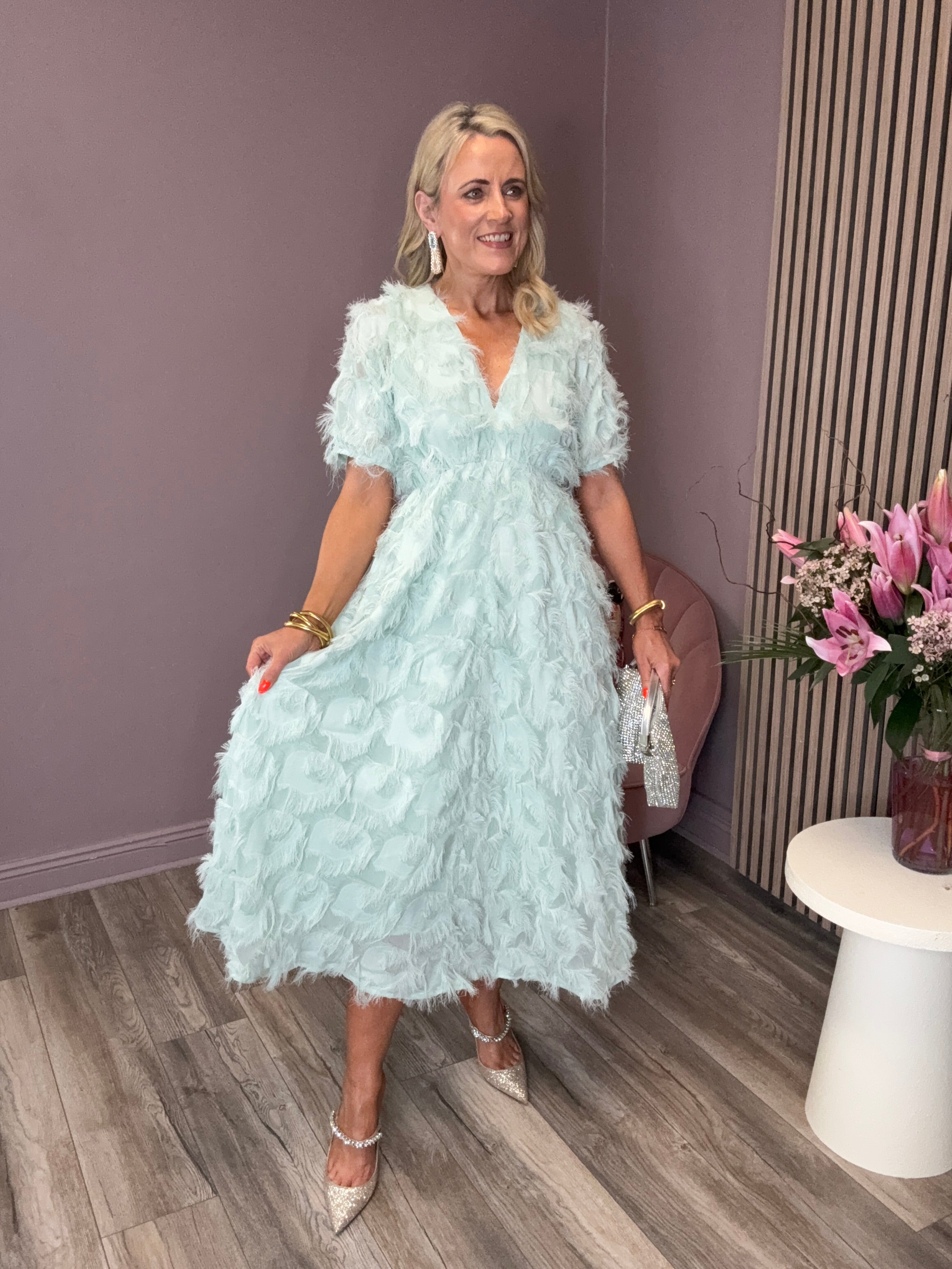 Liza Fringed Midi Dress (Surf Spray Green)