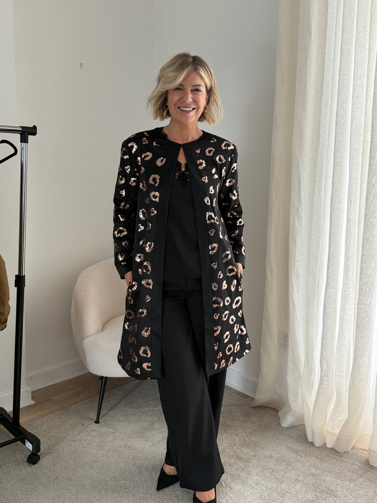 Eclipse Embellished Dress Coat (Black)
