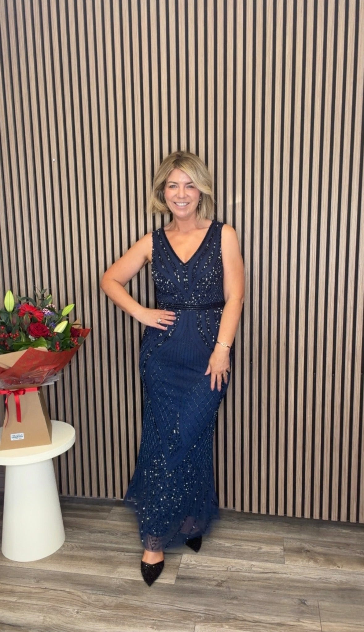 Kim Embellished Deco Maxi Dress (Navy)