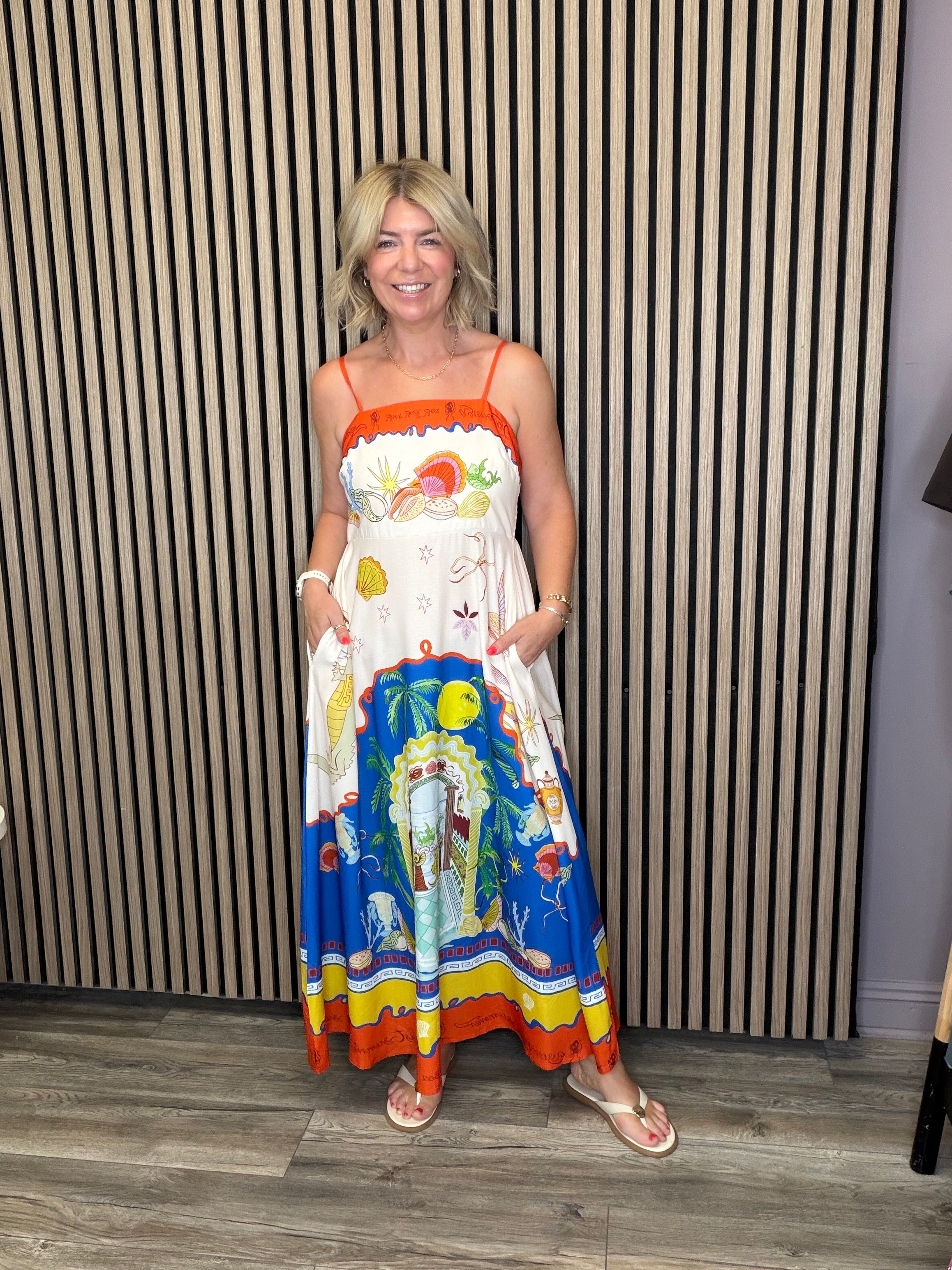 Angelina Maxi Dress (Blue/Orange)