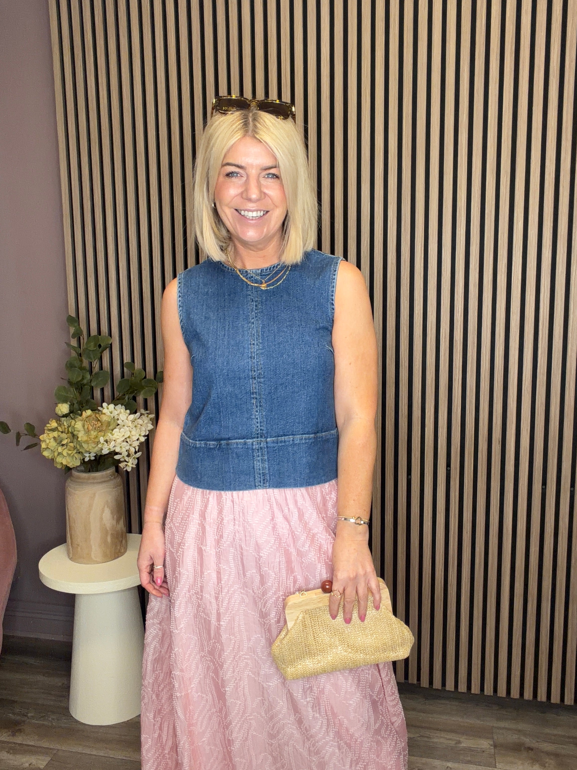 Kassy Sleeveless Top (Mid Blue Denim)