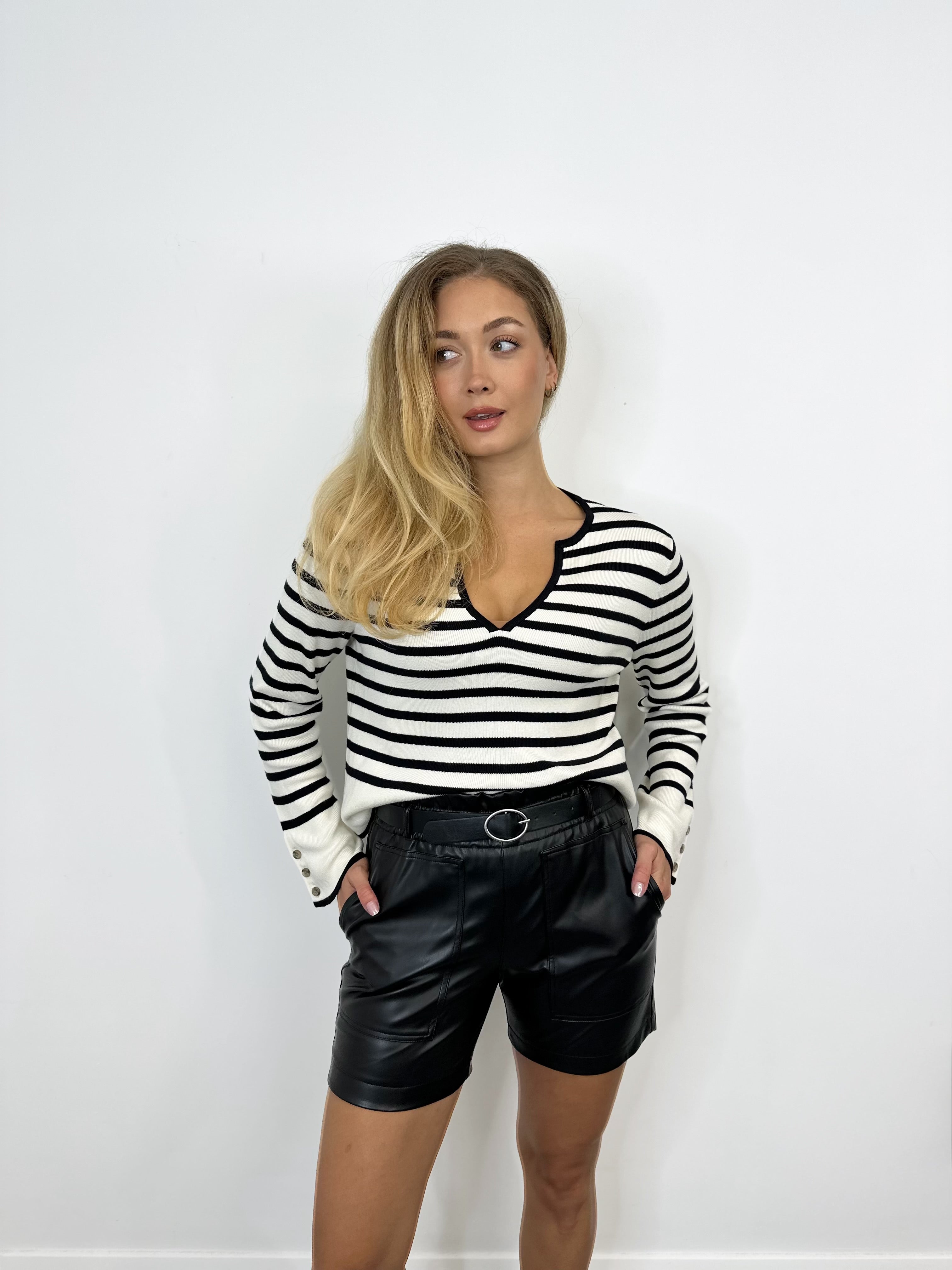 Starla Belted Faux Leather Shorts (Black)