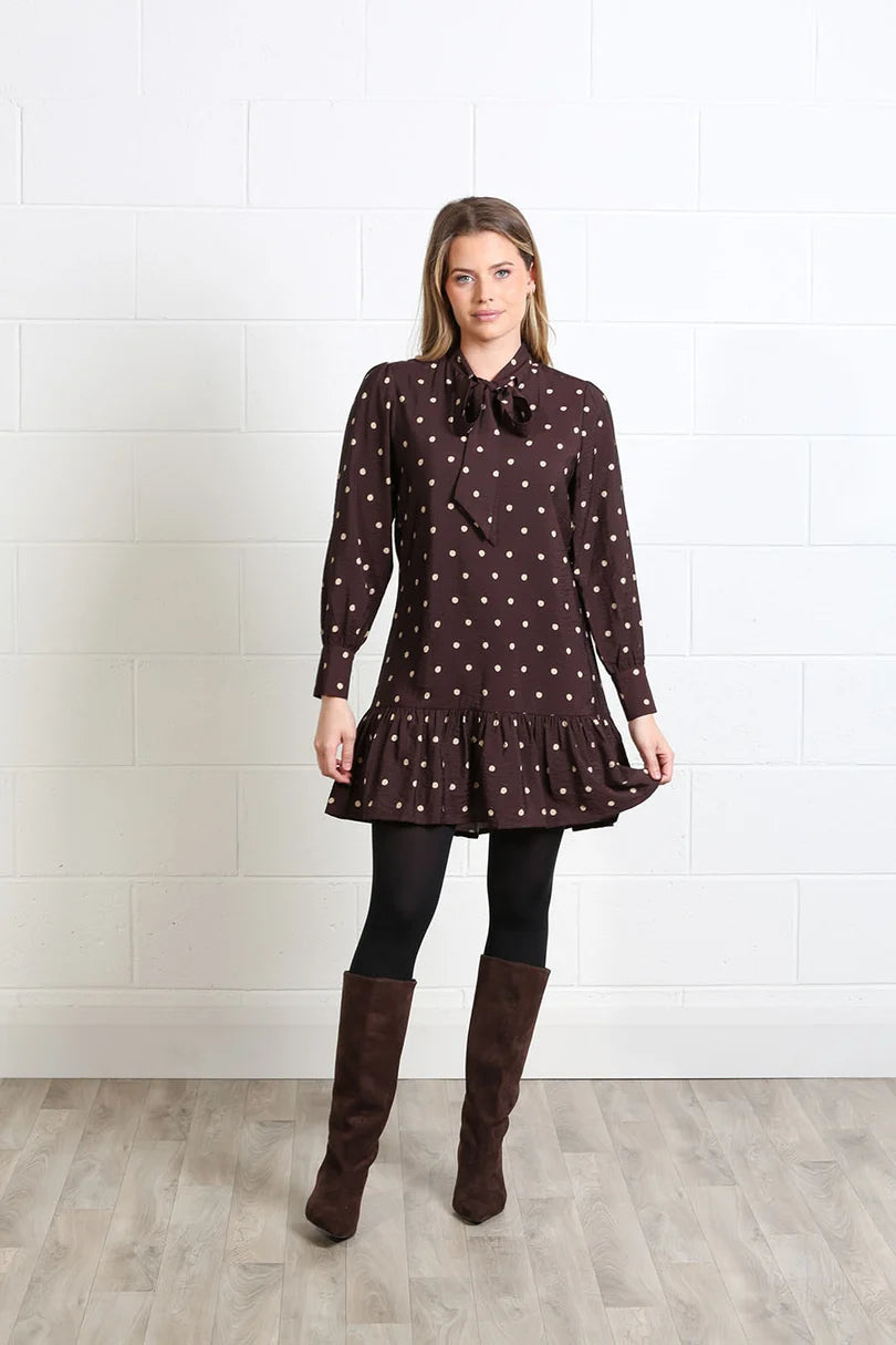 Annabelle Mini Dress (Brown/Dot)