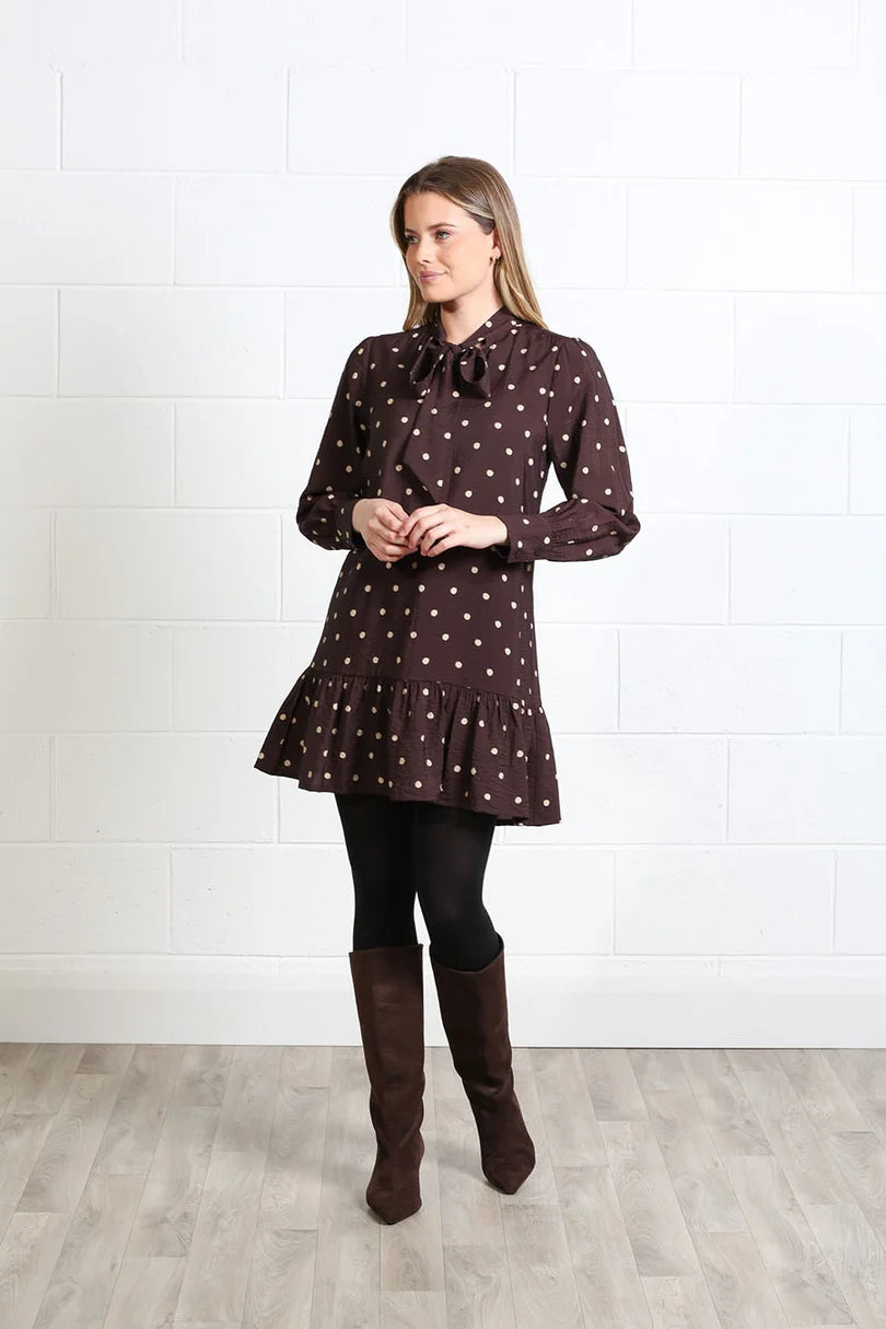 Annabelle Mini Dress (Brown/Dot)