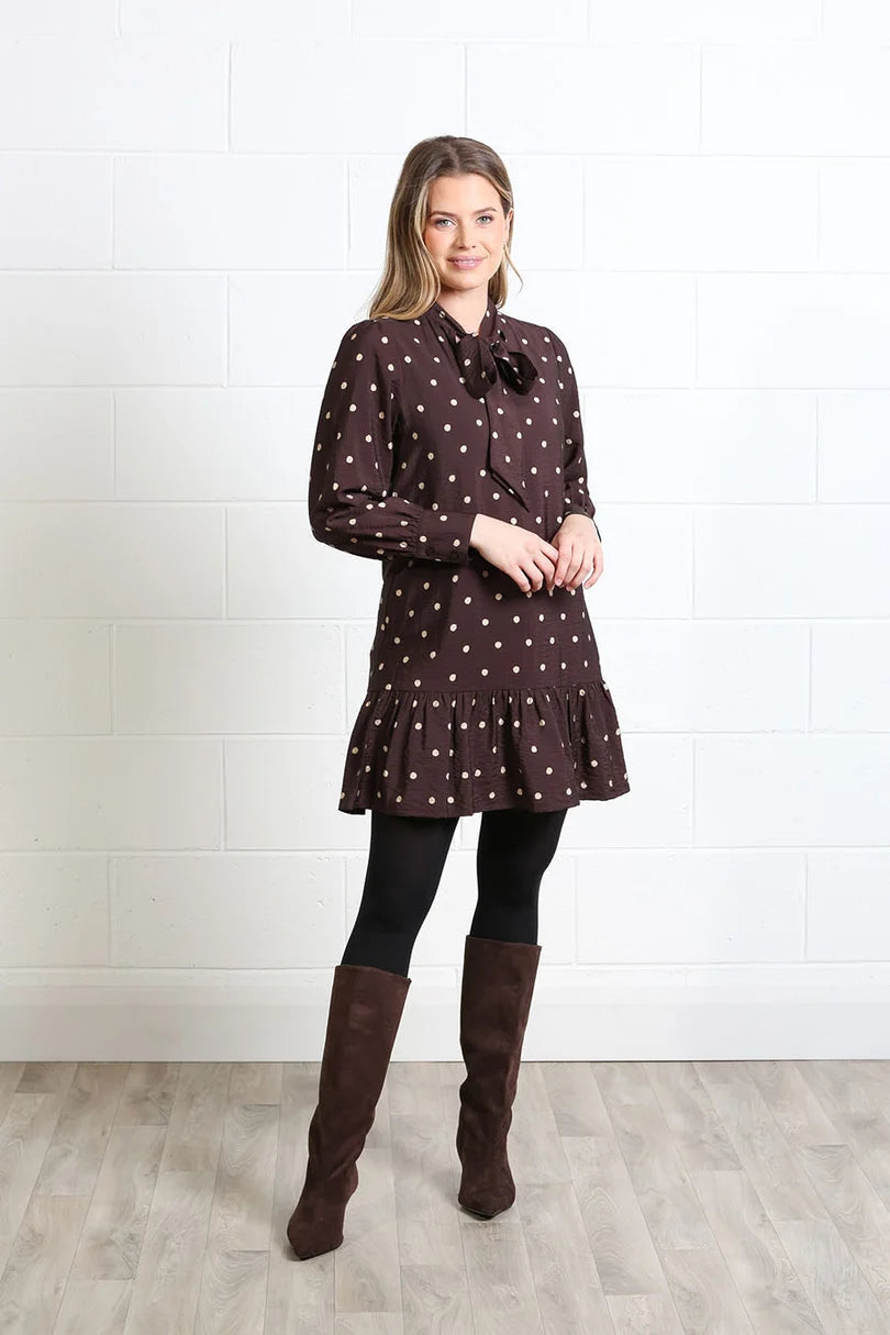 Annabelle Mini Dress (Brown/Dot)