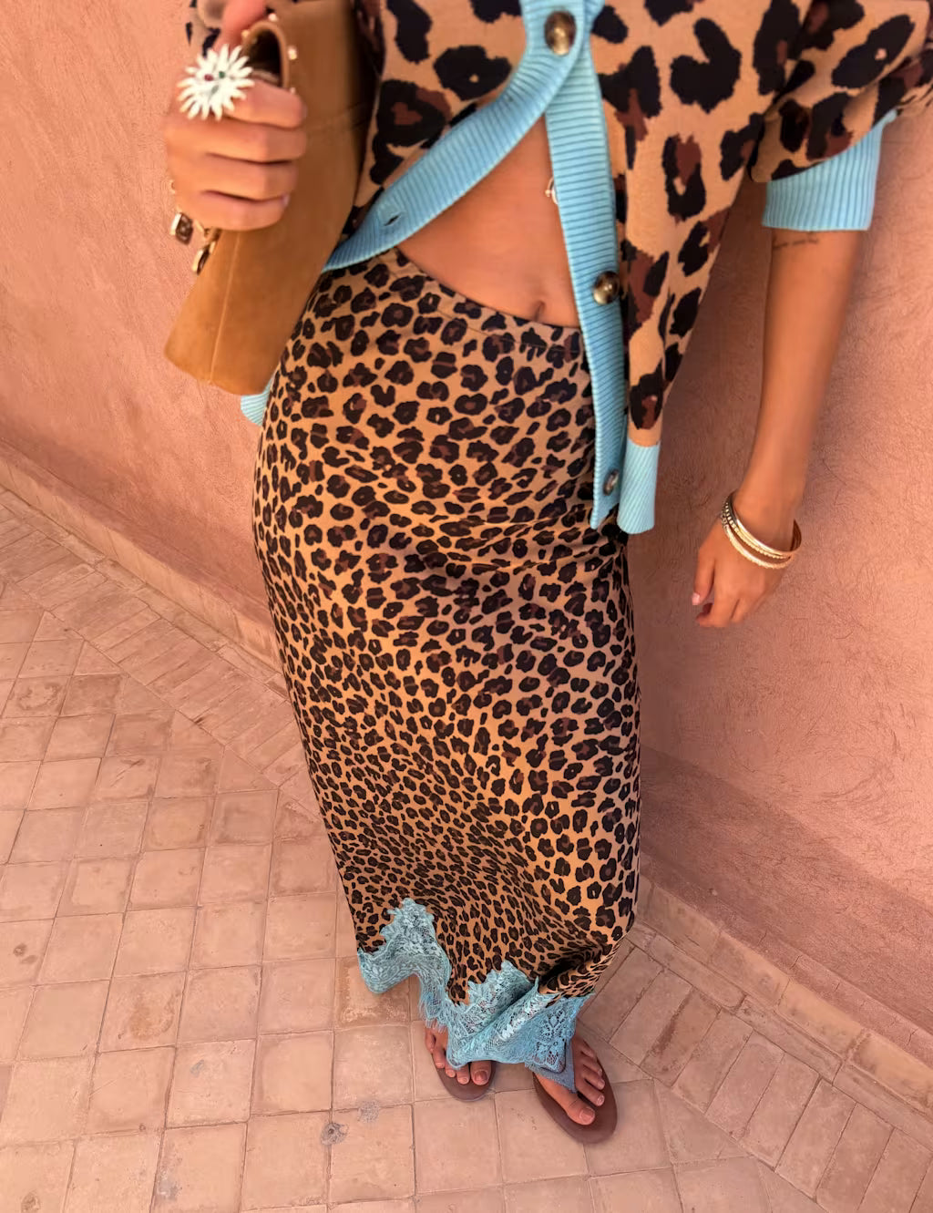 Maeva Midi Skirt (Leopard/Blue)