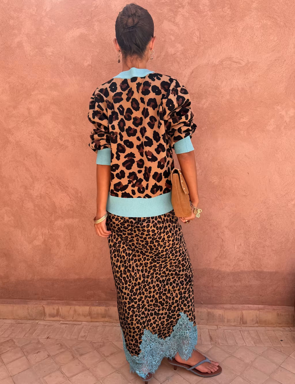 Maeva Midi Skirt (Leopard/Blue)