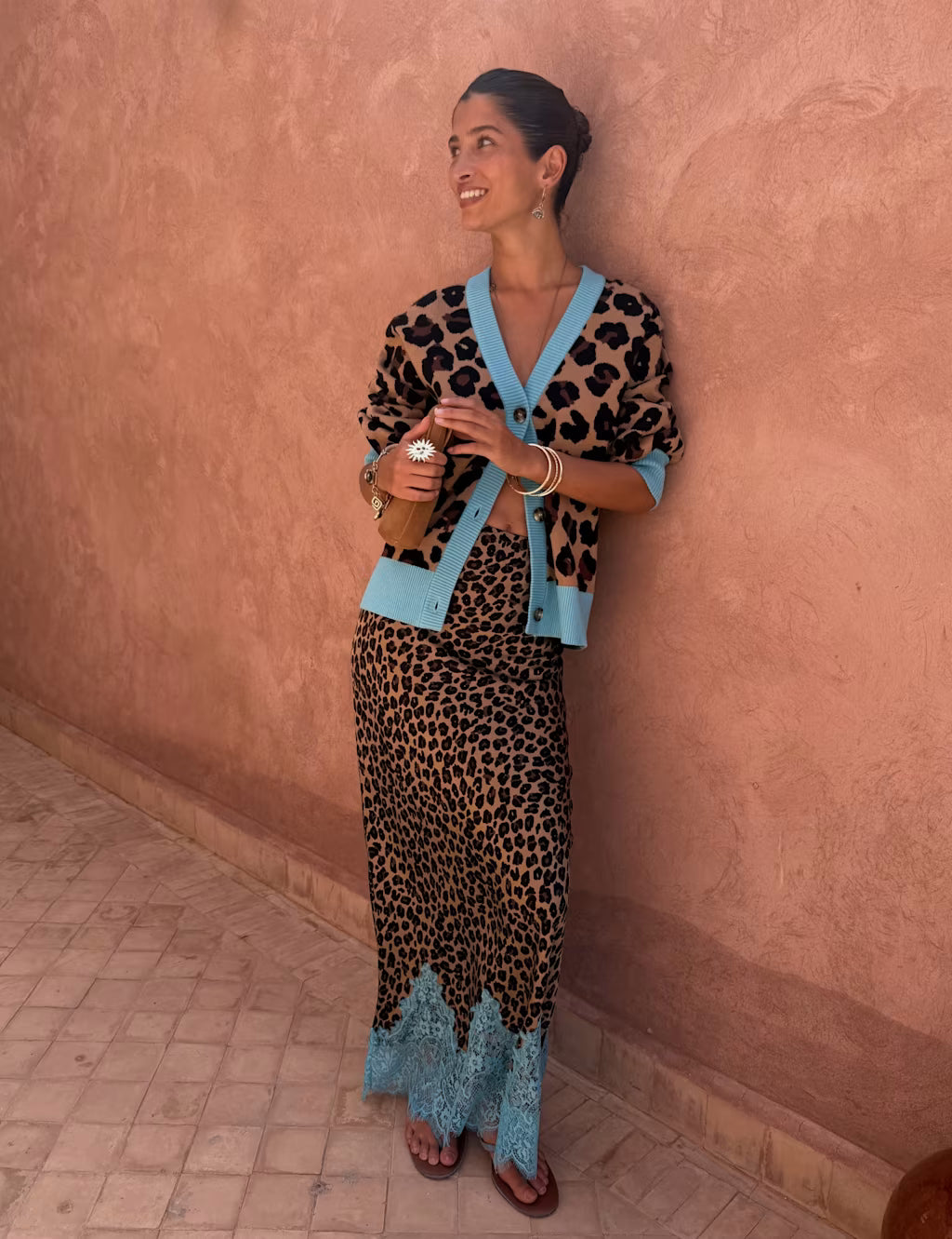 Maeva Midi Skirt (Leopard/Blue)