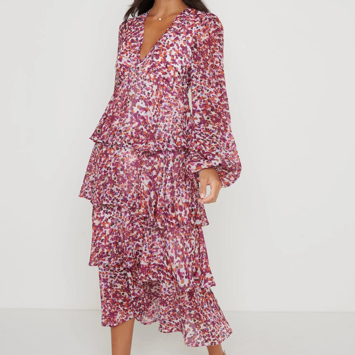 ashton midi dress ASHTON RUFFLE MIDI DRESS (CORAL ABSTRACT) | Love Cherish