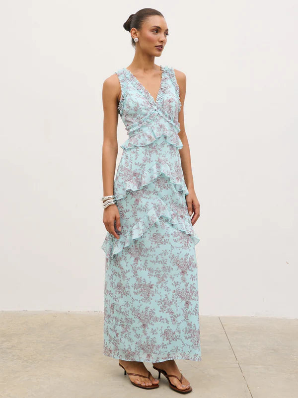 Aurelia Ruffle Maxi Dress (Seaspray)