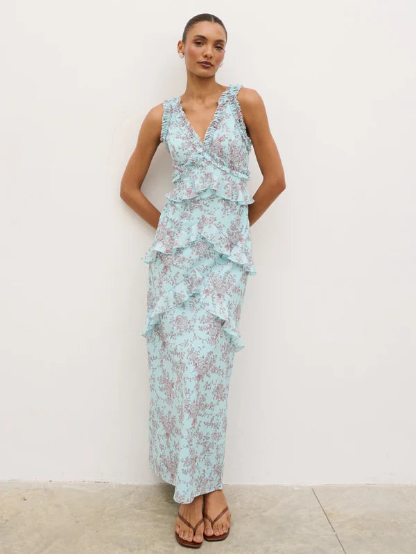 fitted lace wedding dress Aurelia Ruffle Maxi Dress (Seaspray) | Love Cherish