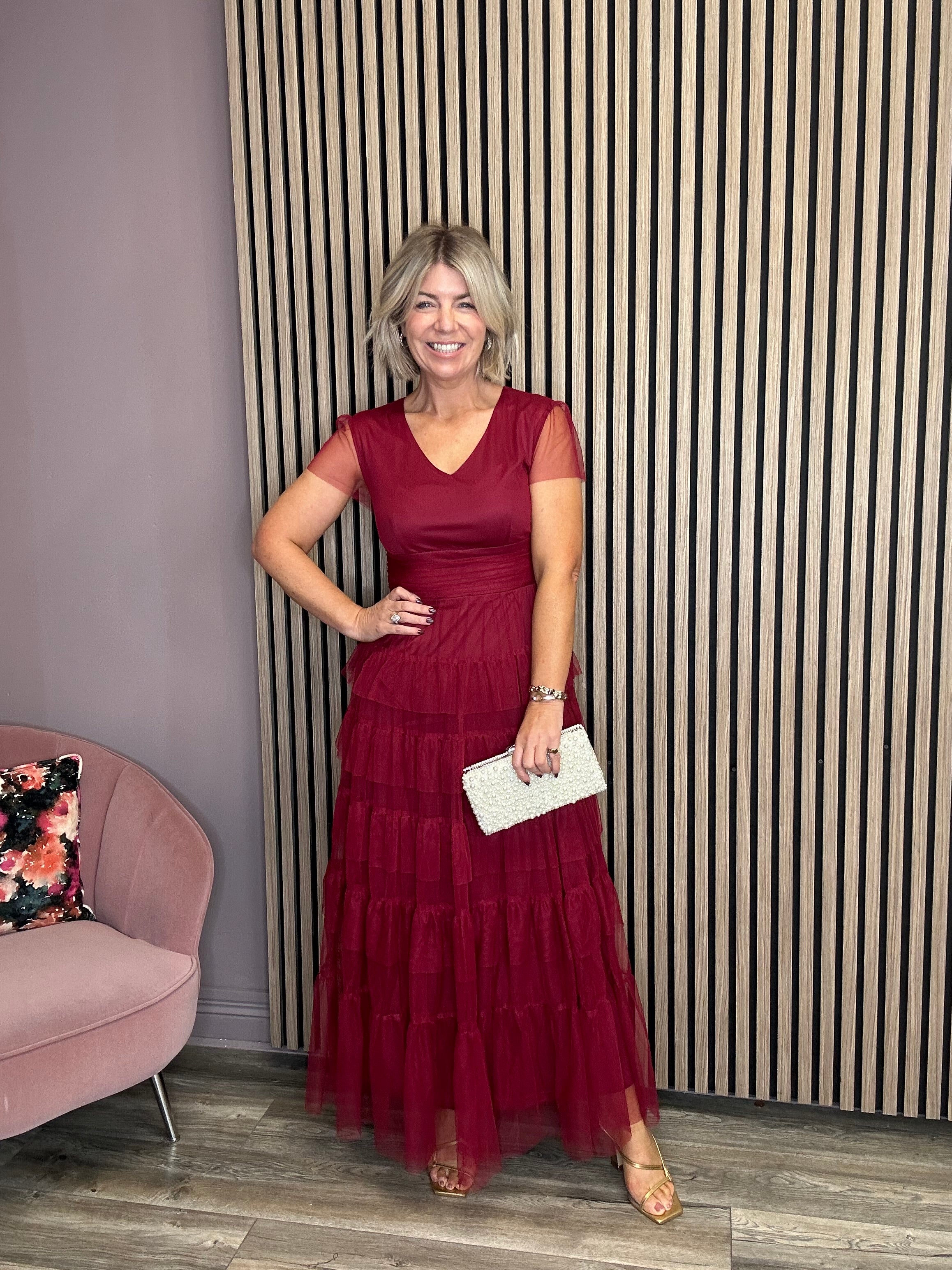 Tropical Maxi Tulle Dress (Burgundy)