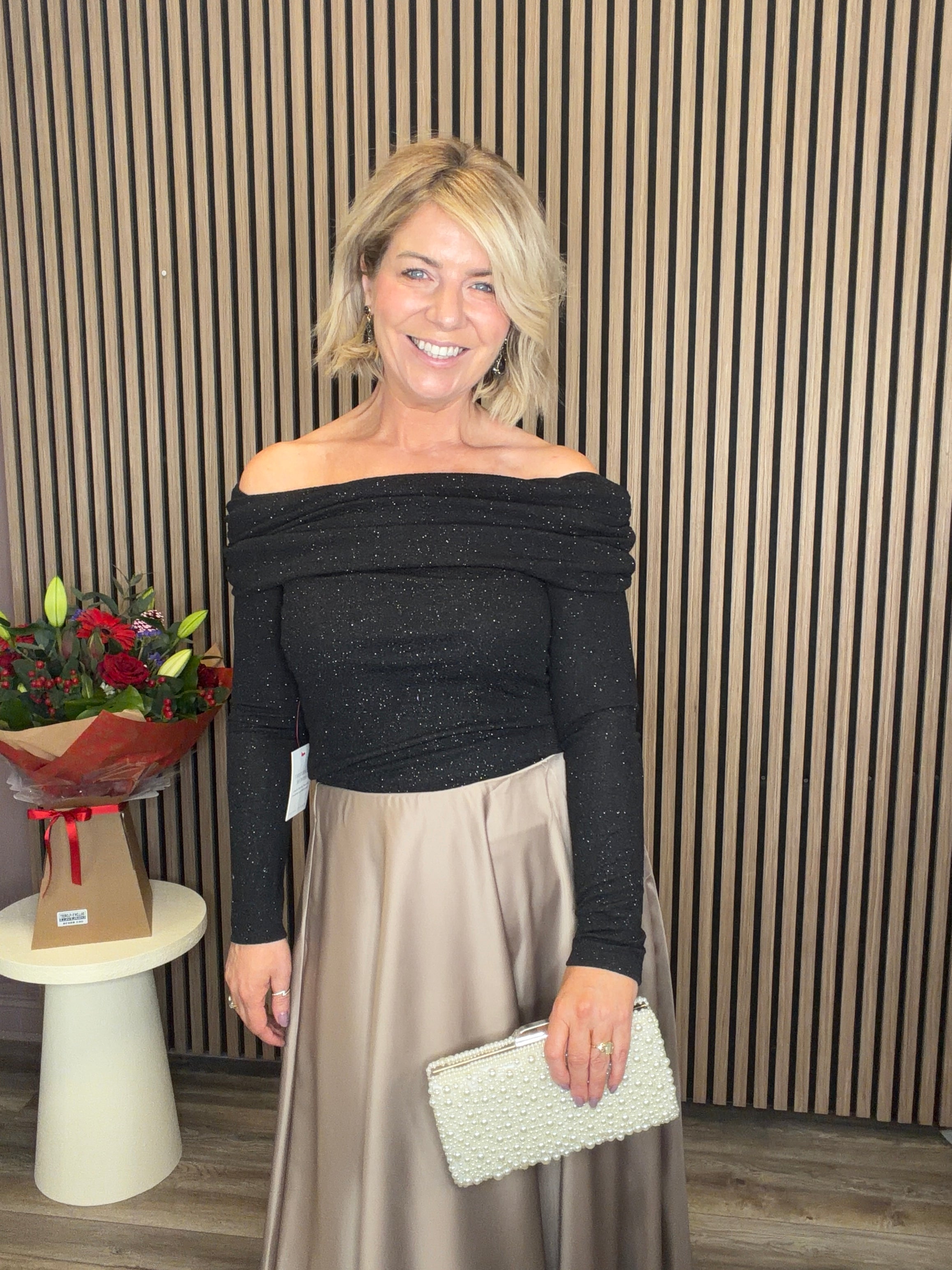 Perrie Bardot Jersey Top (Black)