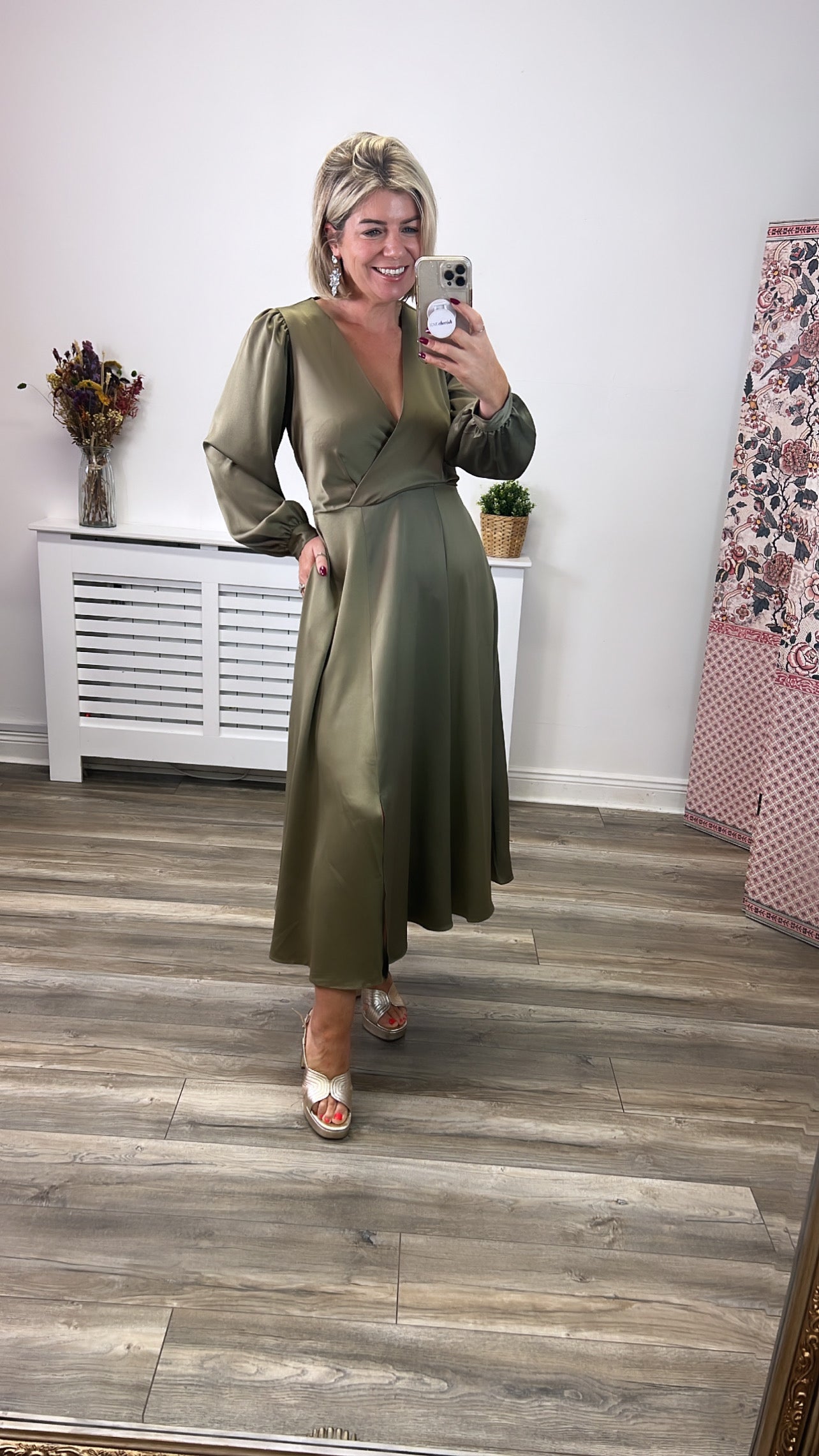 Earla Full Skirt Midi Dress (Olive)