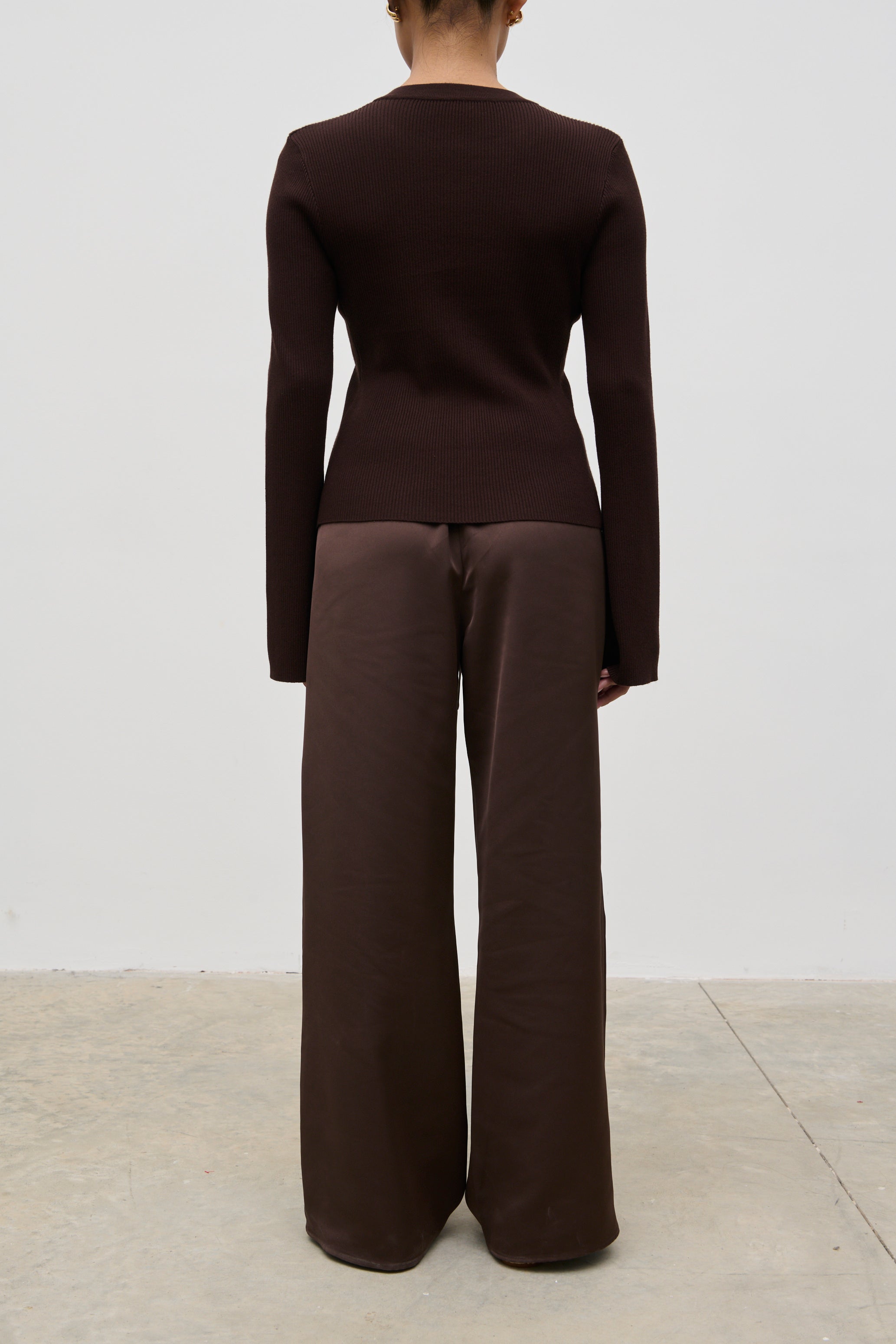 Breya Satin Drawstring Trousers (Chocolate Brown)