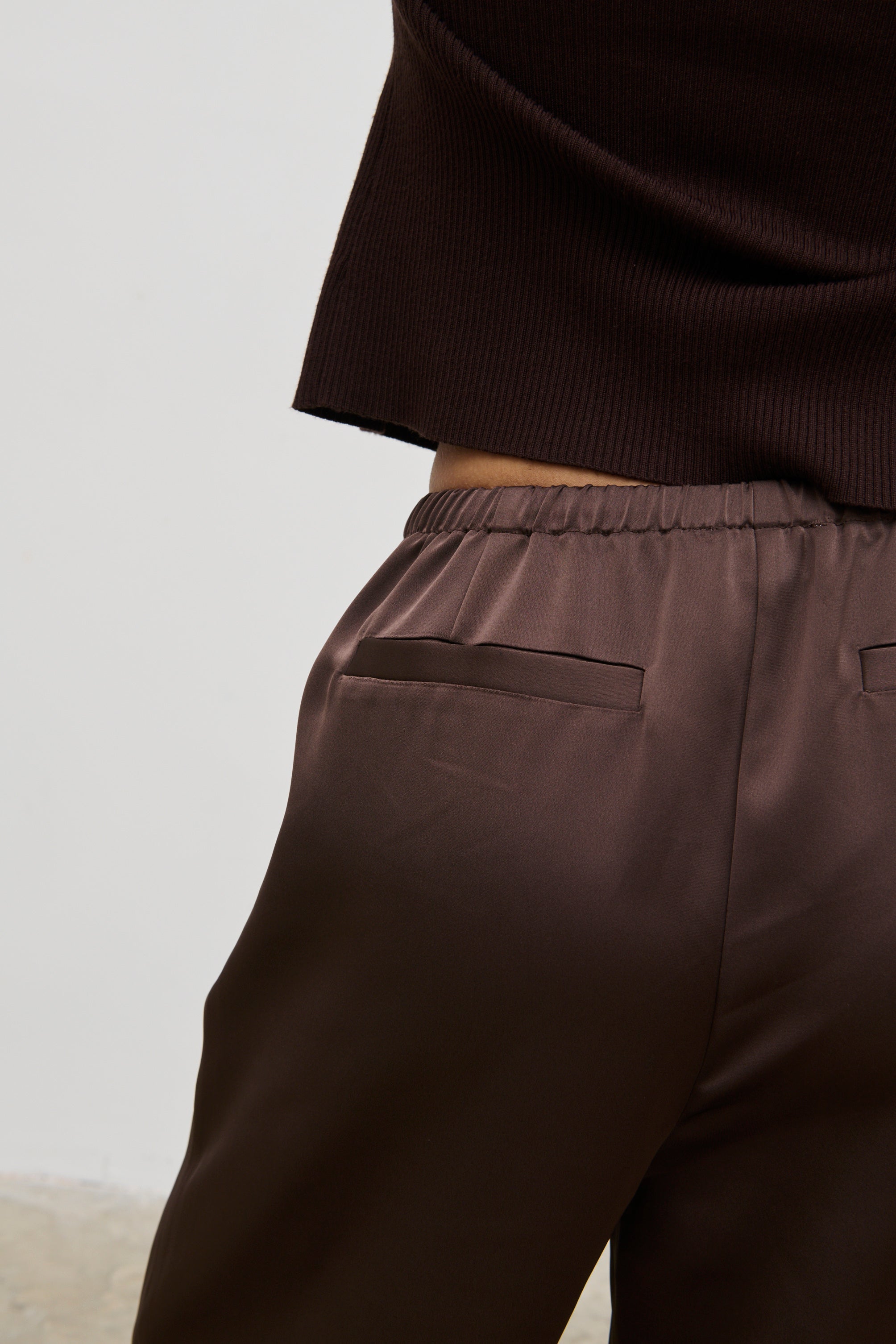 Breya Satin Drawstring Trousers (Chocolate Brown)