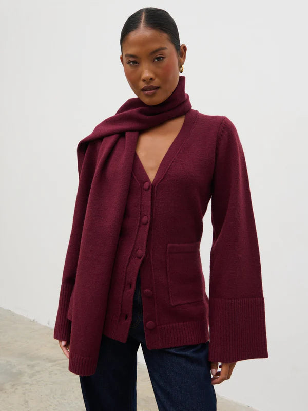 Florie Knit Cardigan with Scarf (Wine)