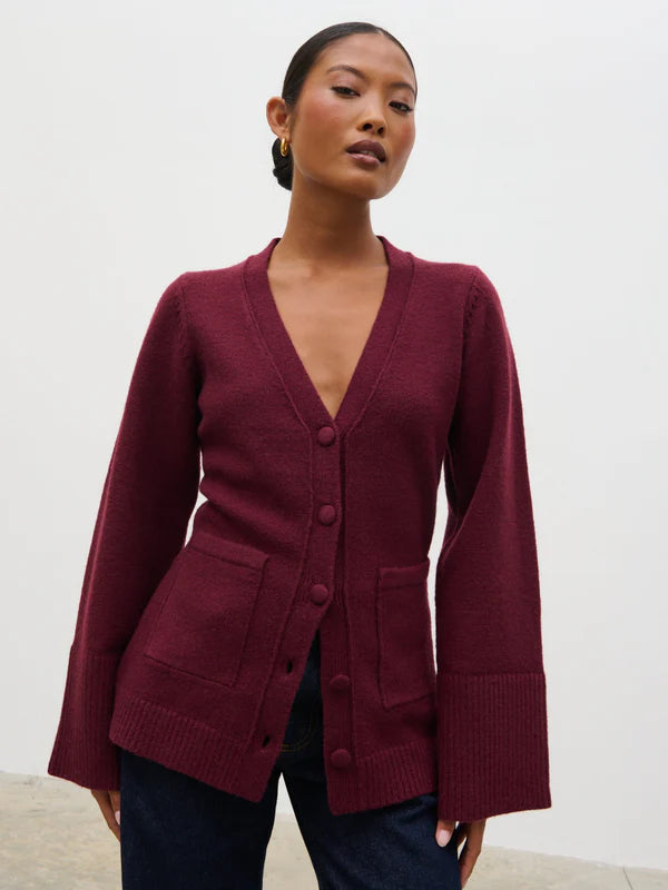 Florie Knit Cardigan with Scarf (Wine)