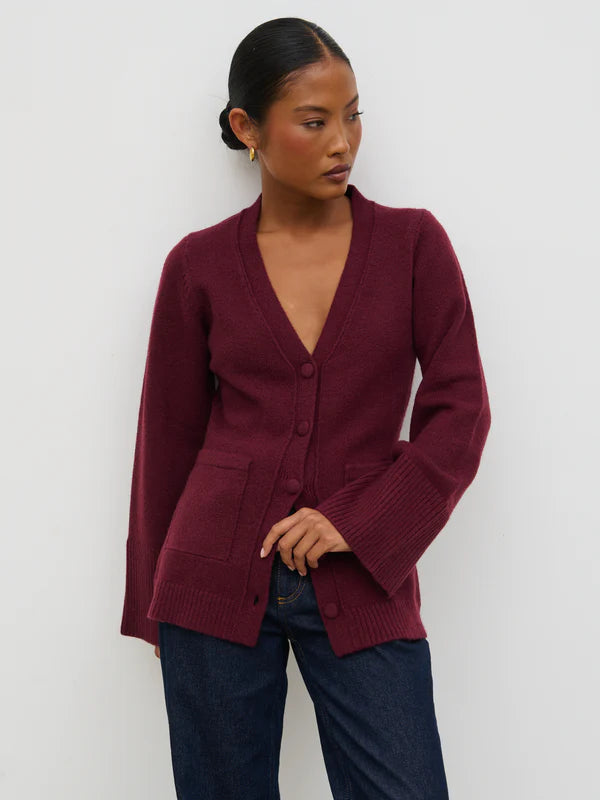 Florie Knit Cardigan with Scarf (Wine)