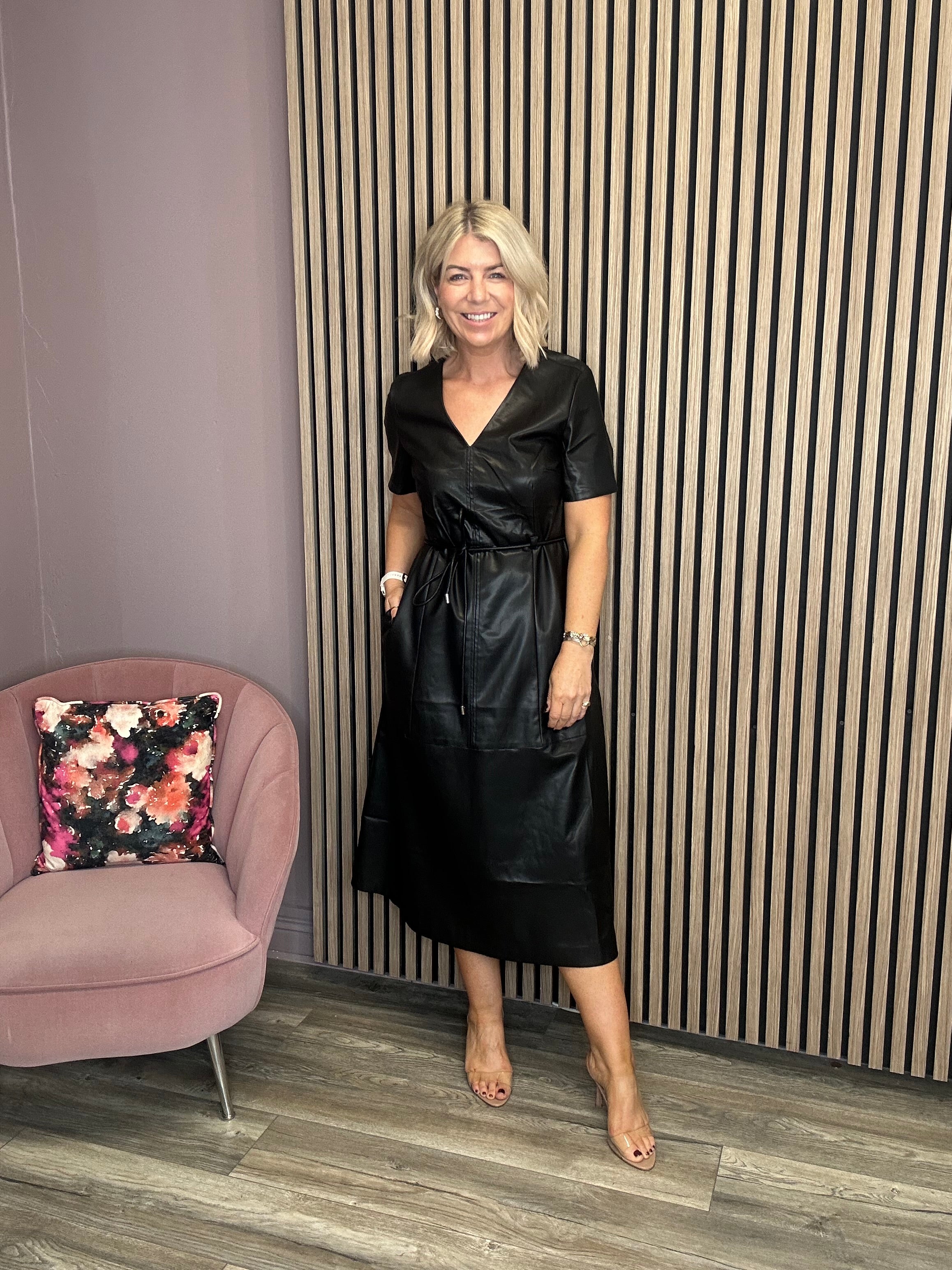 Gloria Faux Leather Midi Dress (Black Beauty)