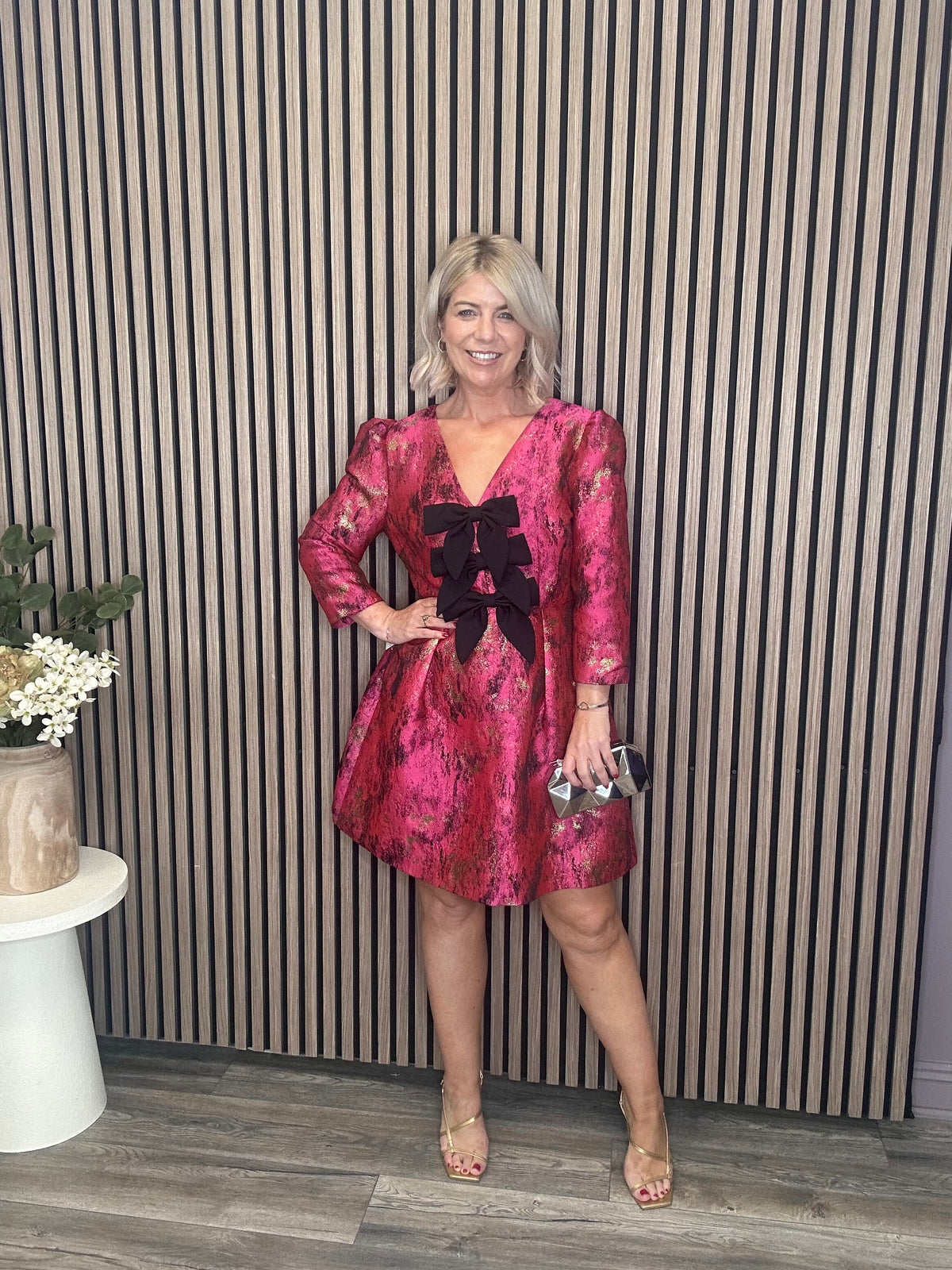 Veronica Metallic Mini Dress (Pink)