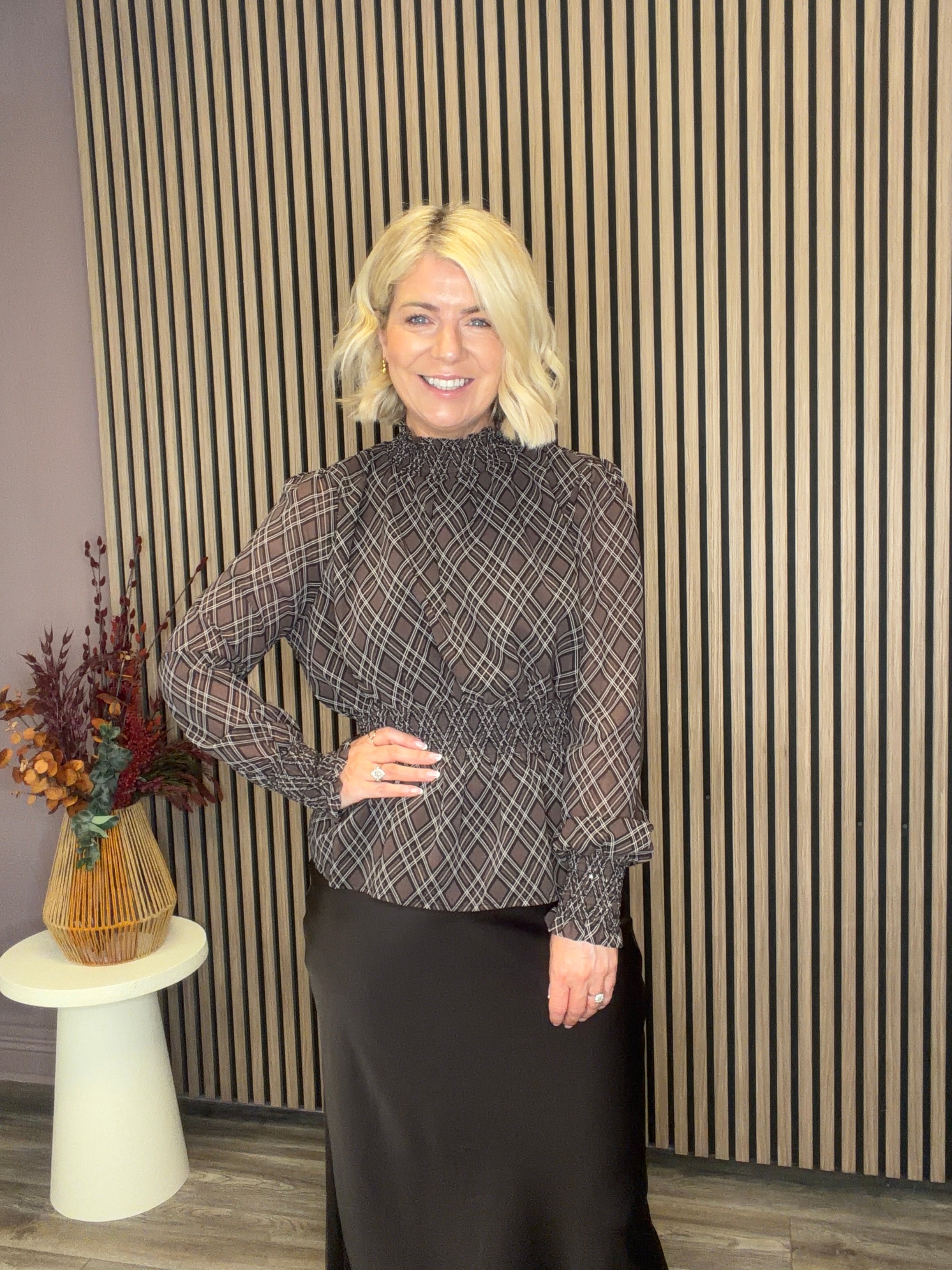 Cora High Neck Top (Sassafras/Check)