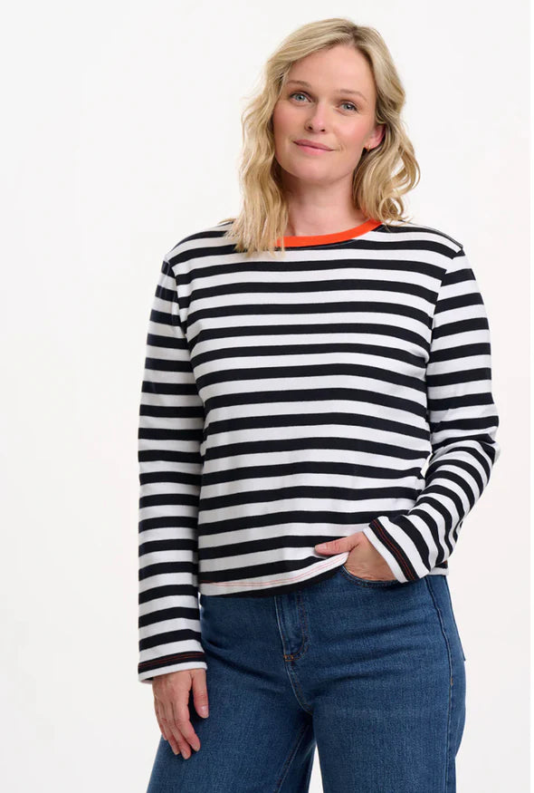 Vienna Jersey Top (White/Black Striped)