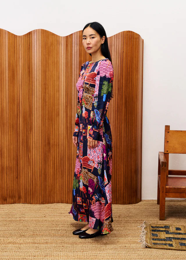 Cattleya Maxi Dress (Navy/Multi)